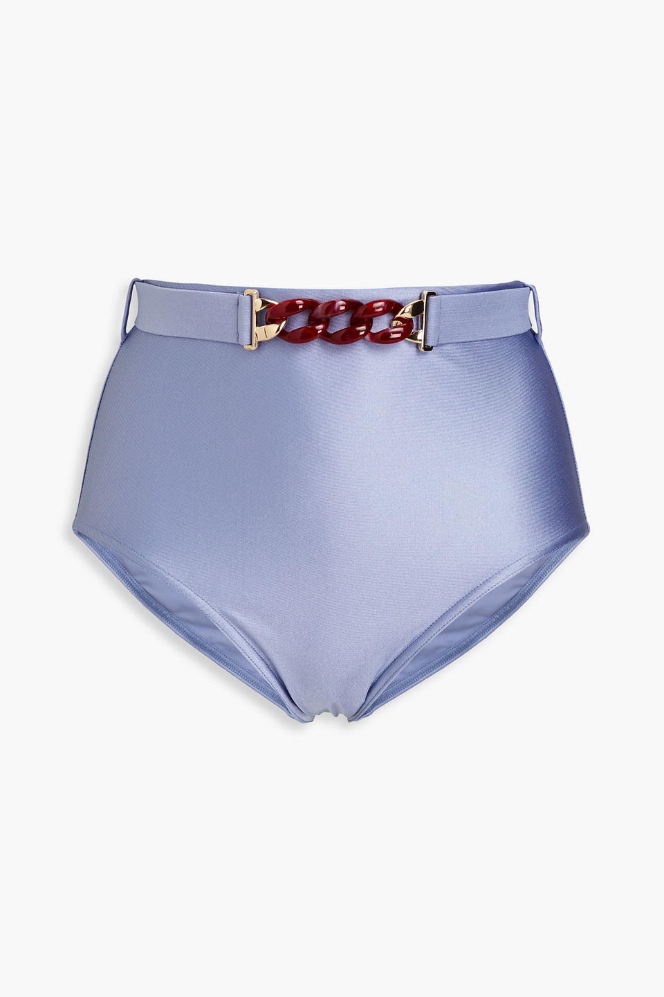 Shop Zimmermann Chain-embellished Belted High-rise Bikini Briefs In Light Blue