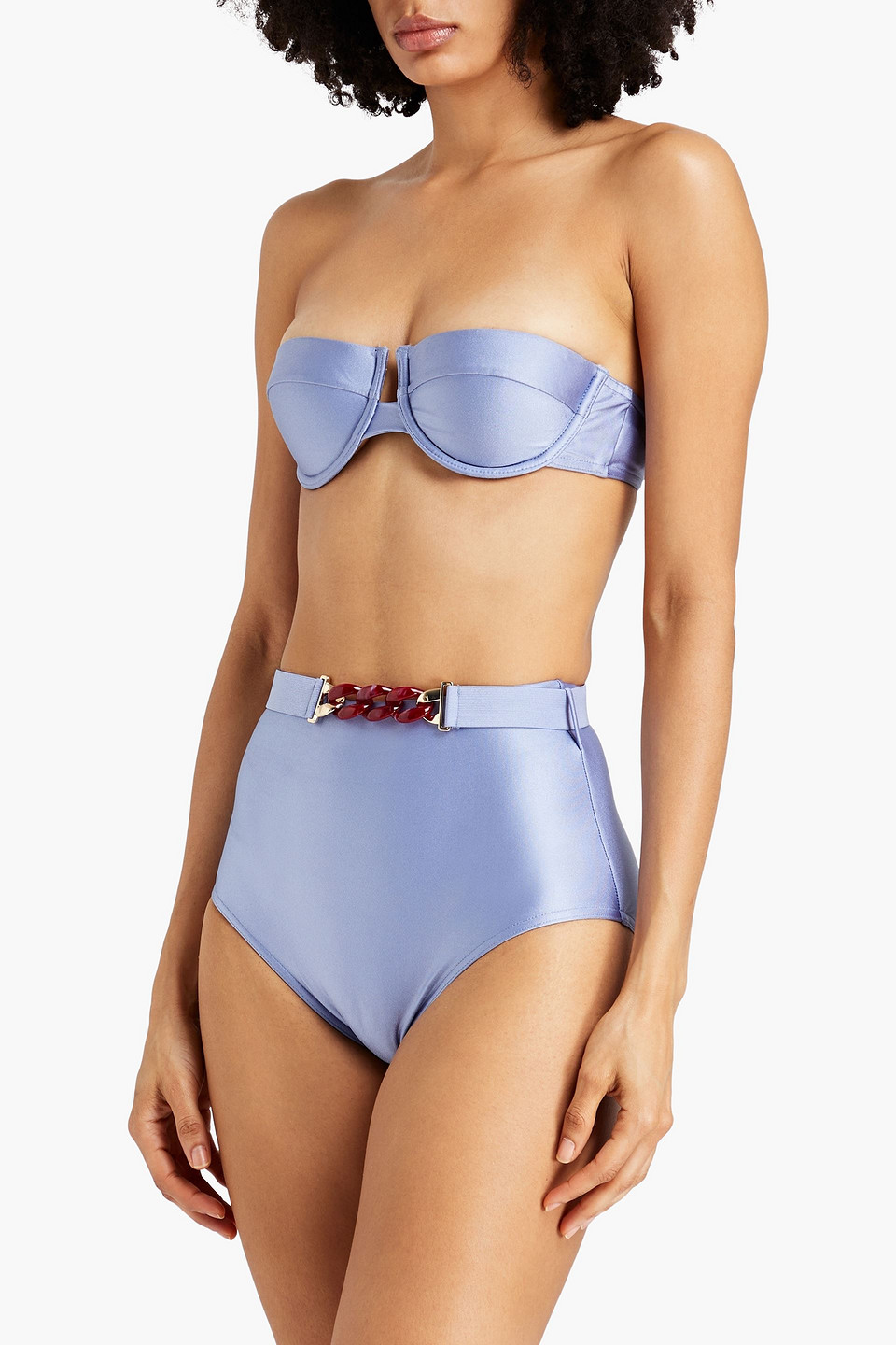 Shop Zimmermann Chain-embellished Belted High-rise Bikini Briefs In Light Blue