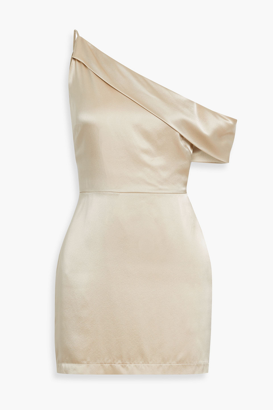 Michelle Mason One-shoulder Draped Silk-satin Mini Dress In Beige