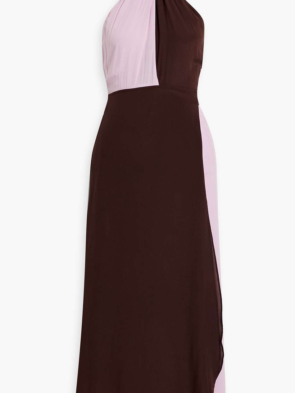 bluebelle twisted two-tone silk-chiffon halterneck midi wrap dress