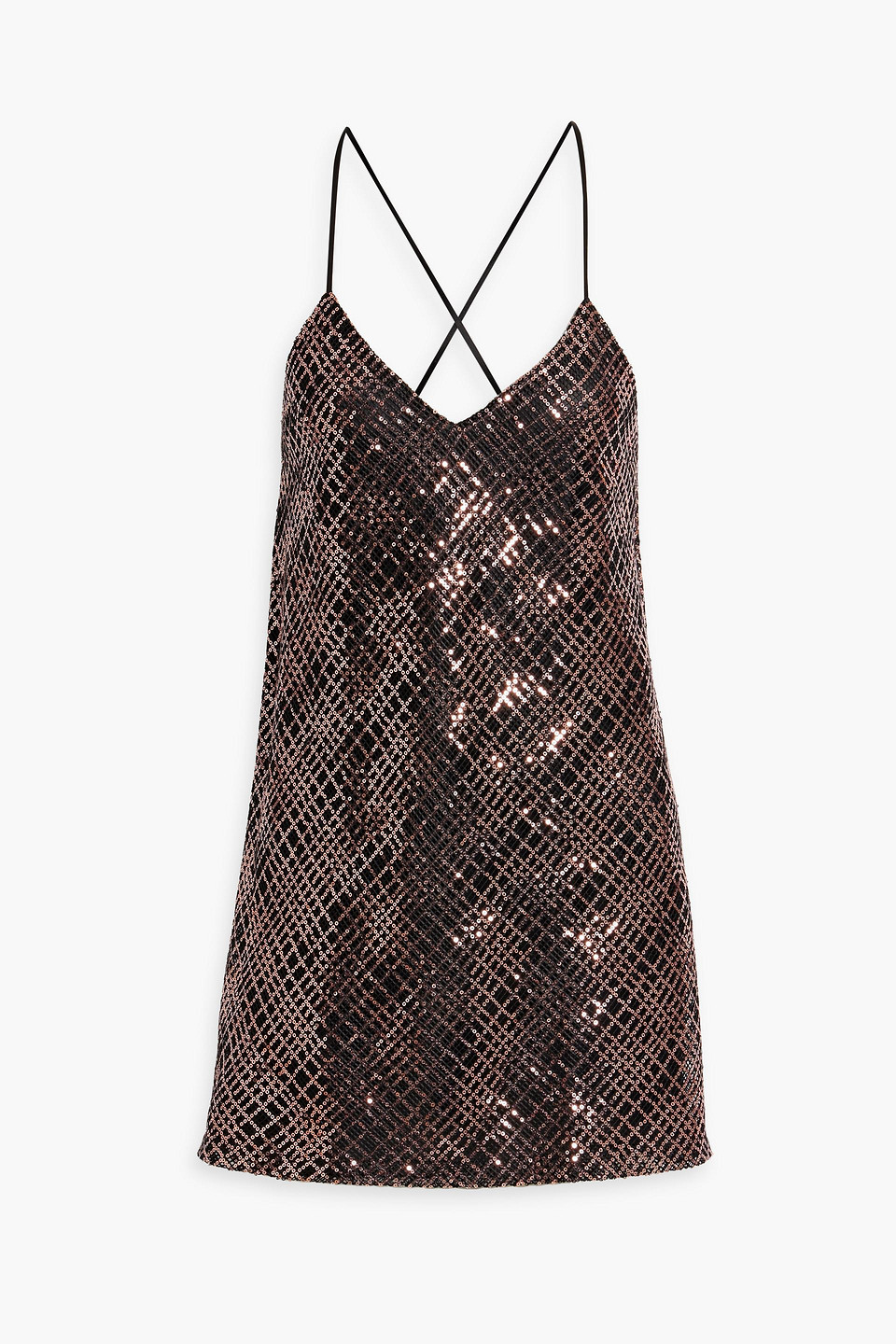 Michelle Mason Sequined Mesh Mini Slip Dress In Rose Gold