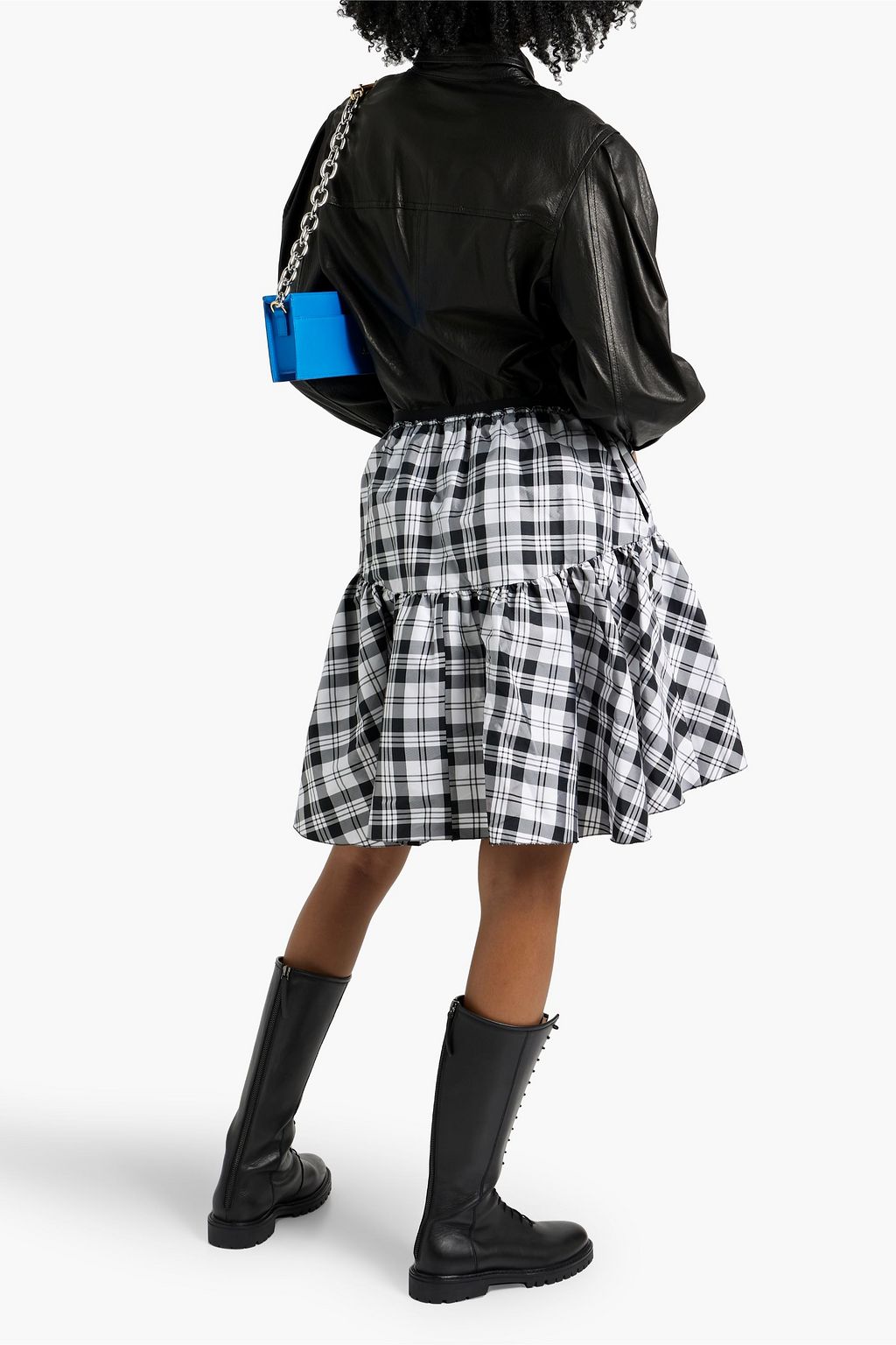REDVALENTINO Ruffled checked taffeta mini skirt