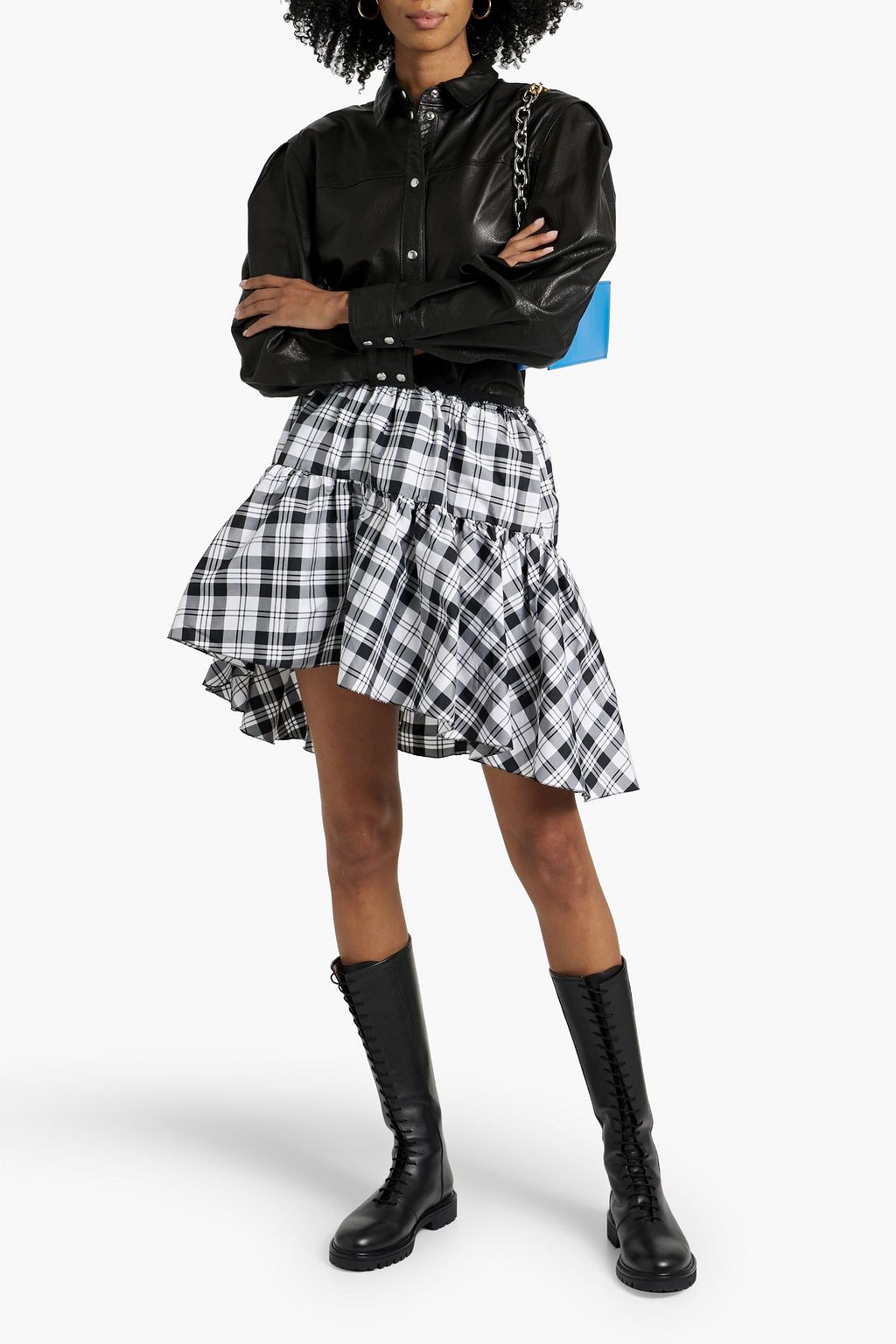 REDVALENTINO Ruffled checked taffeta mini skirt