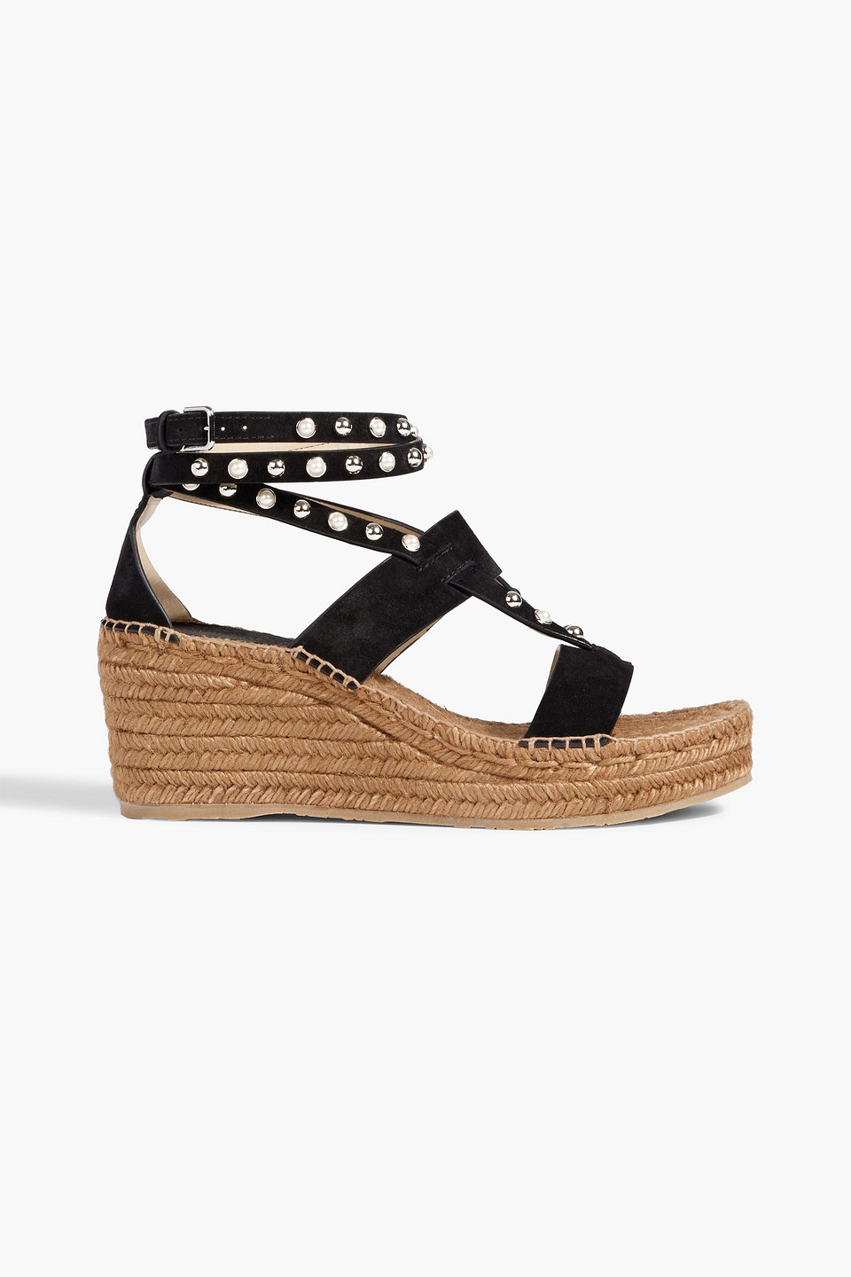 Jimmy Choo Danica 80 Studded Suede Wedge Espadrilles Sandals In Black