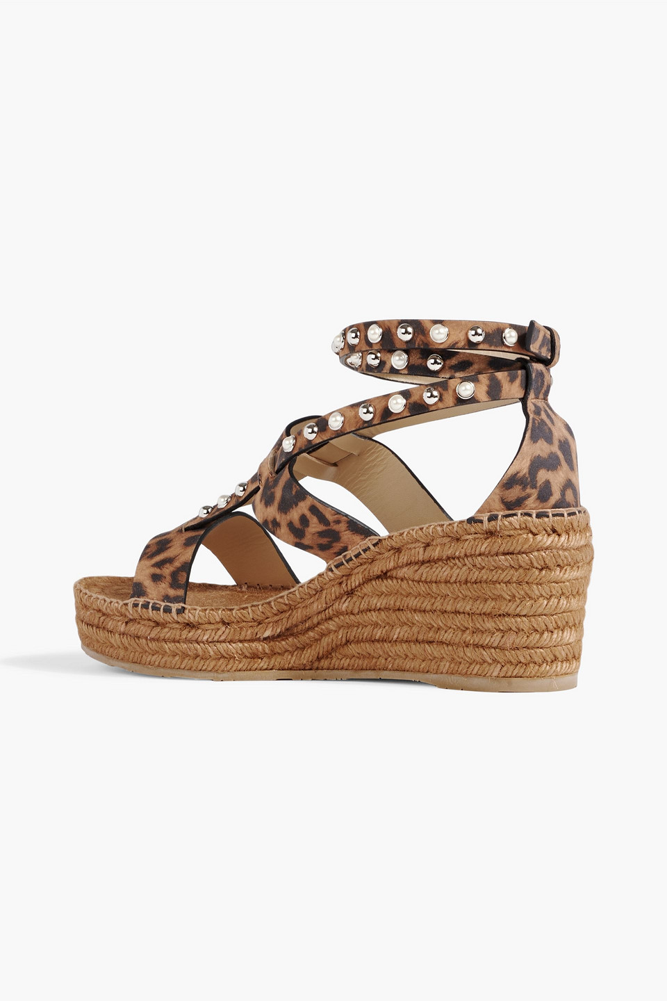 Shop Jimmy Choo Danica 80 Embellished Leopard-print Suede Espadrille Wedge Sandals In Animal Print