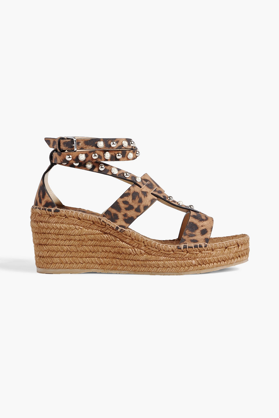 Jimmy Choo Danica 80 Studded Leopard-print Suede Wedge Espadrilles Sandals In Animal Print