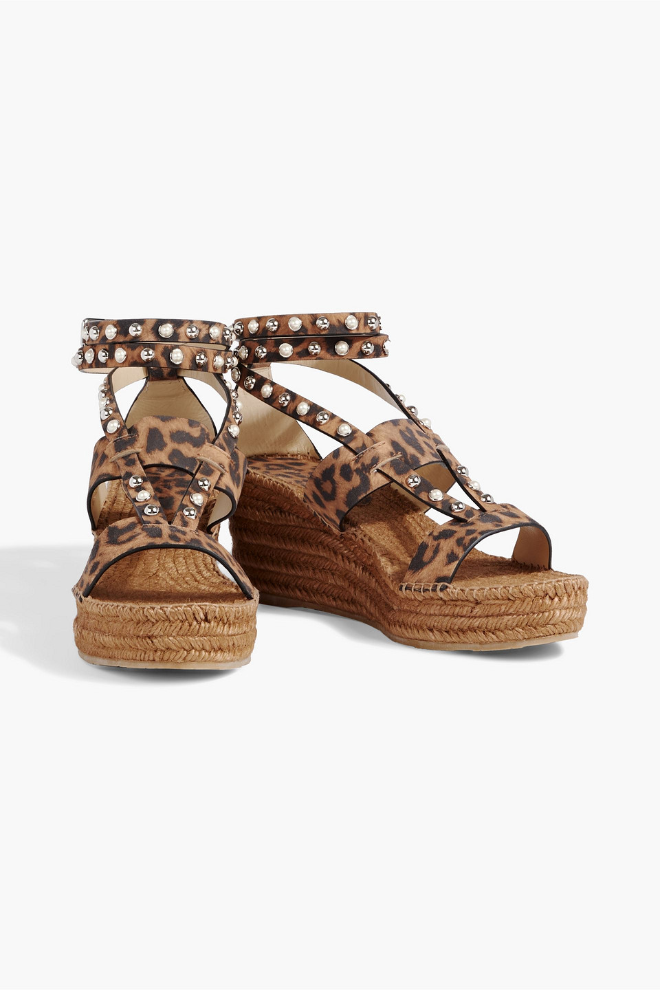 Shop Jimmy Choo Danica 80 Embellished Leopard-print Suede Espadrille Wedge Sandals In Animal Print