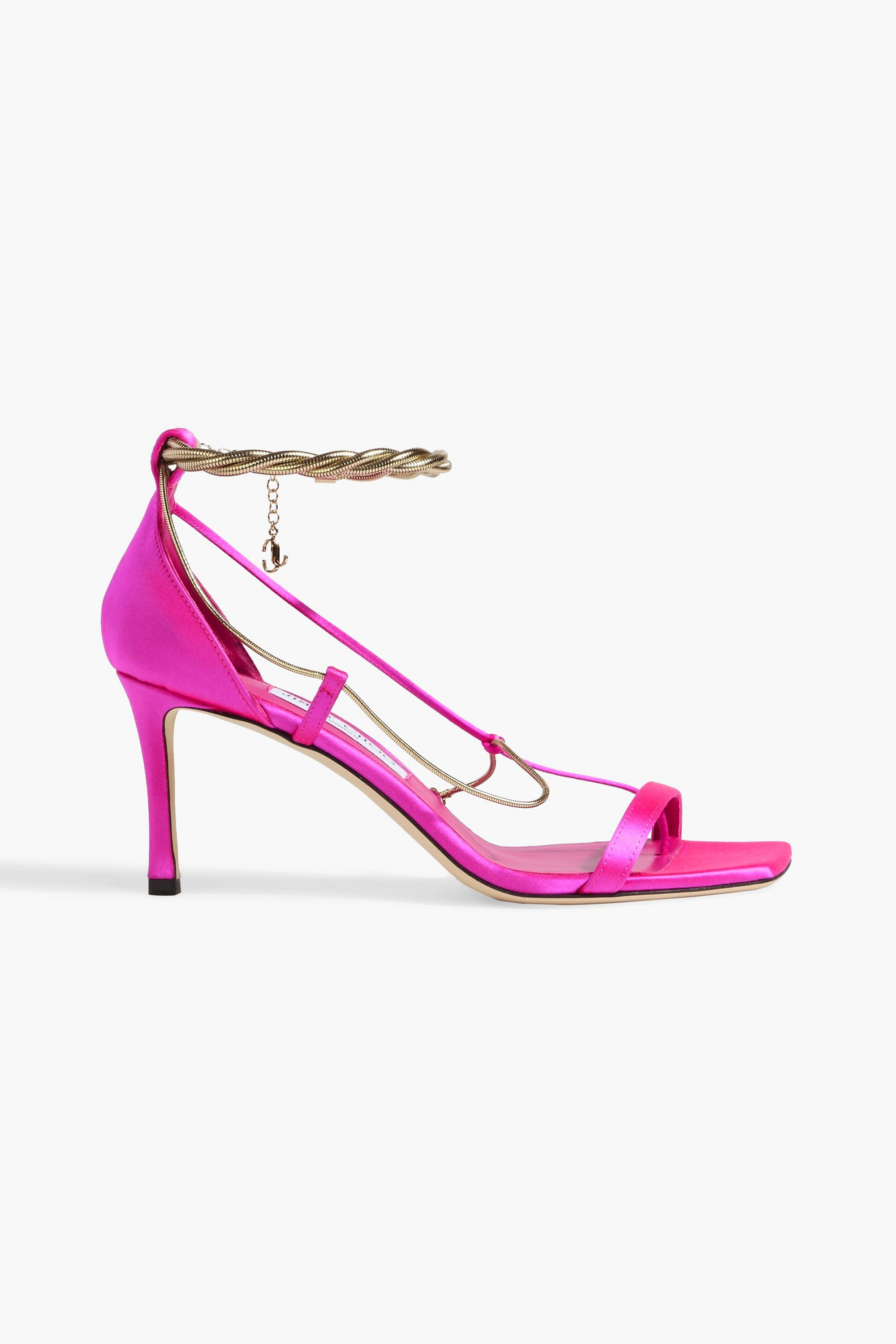 JIMMY CHOO Orianna 75 chain-embellished satin sandals
