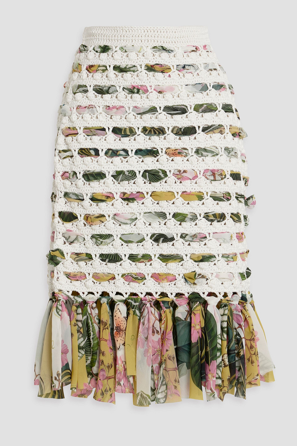 Chiffon-trimmed crocheted cotton skirt