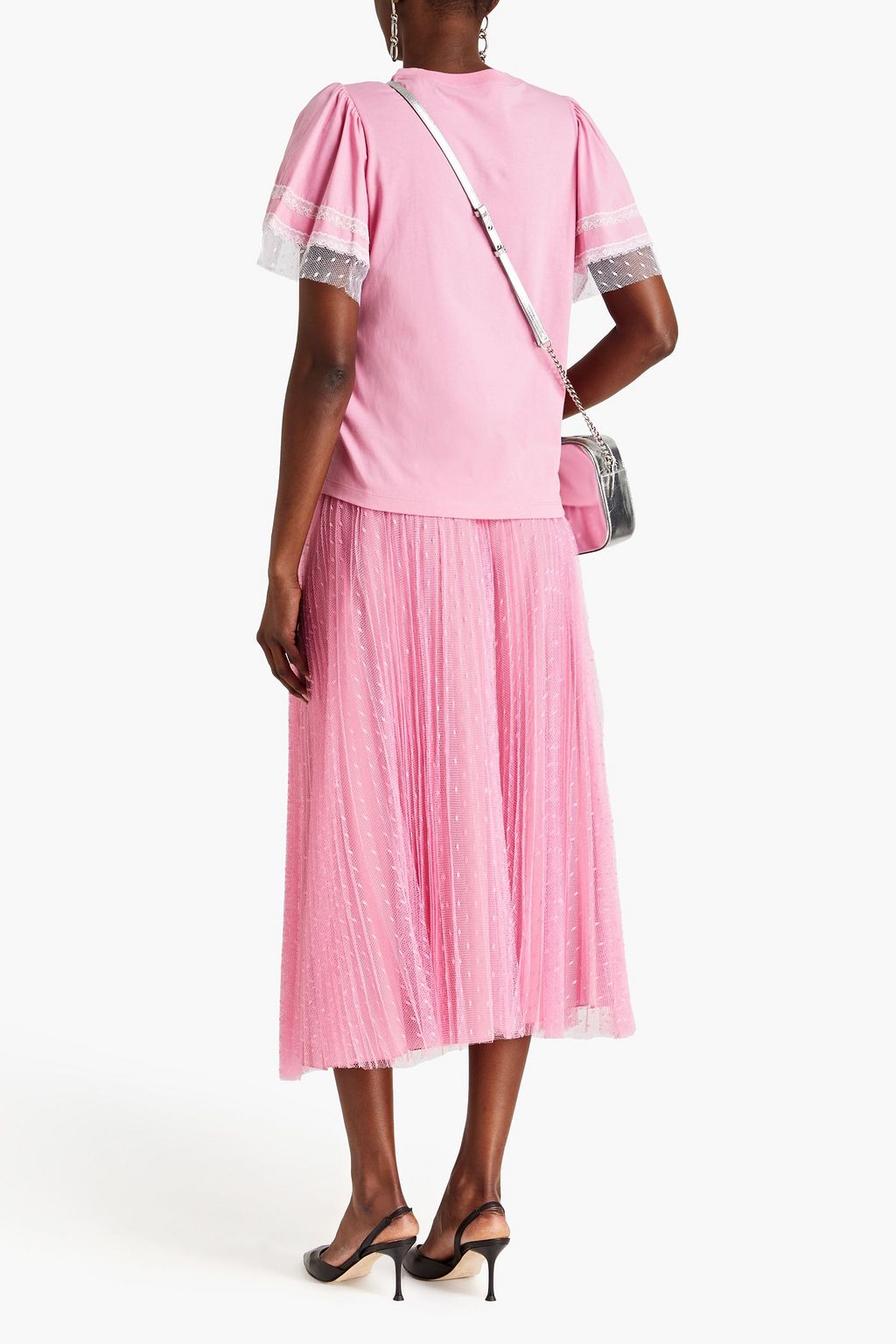 REDVALENTINO Lace-trimmed cotton-jersey T-shirt