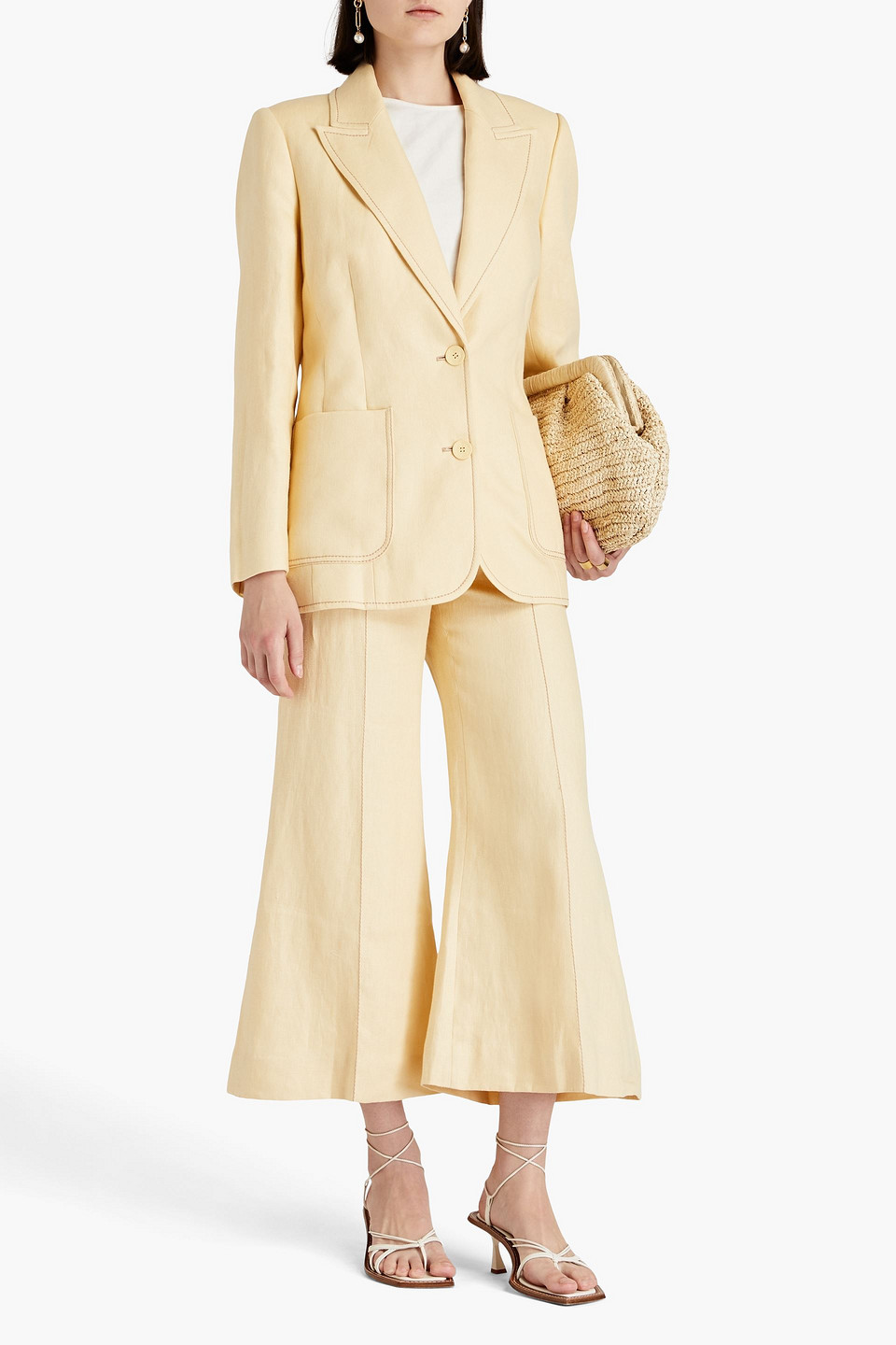 Shop Zimmermann Linen Blazer In Pastel Yellow