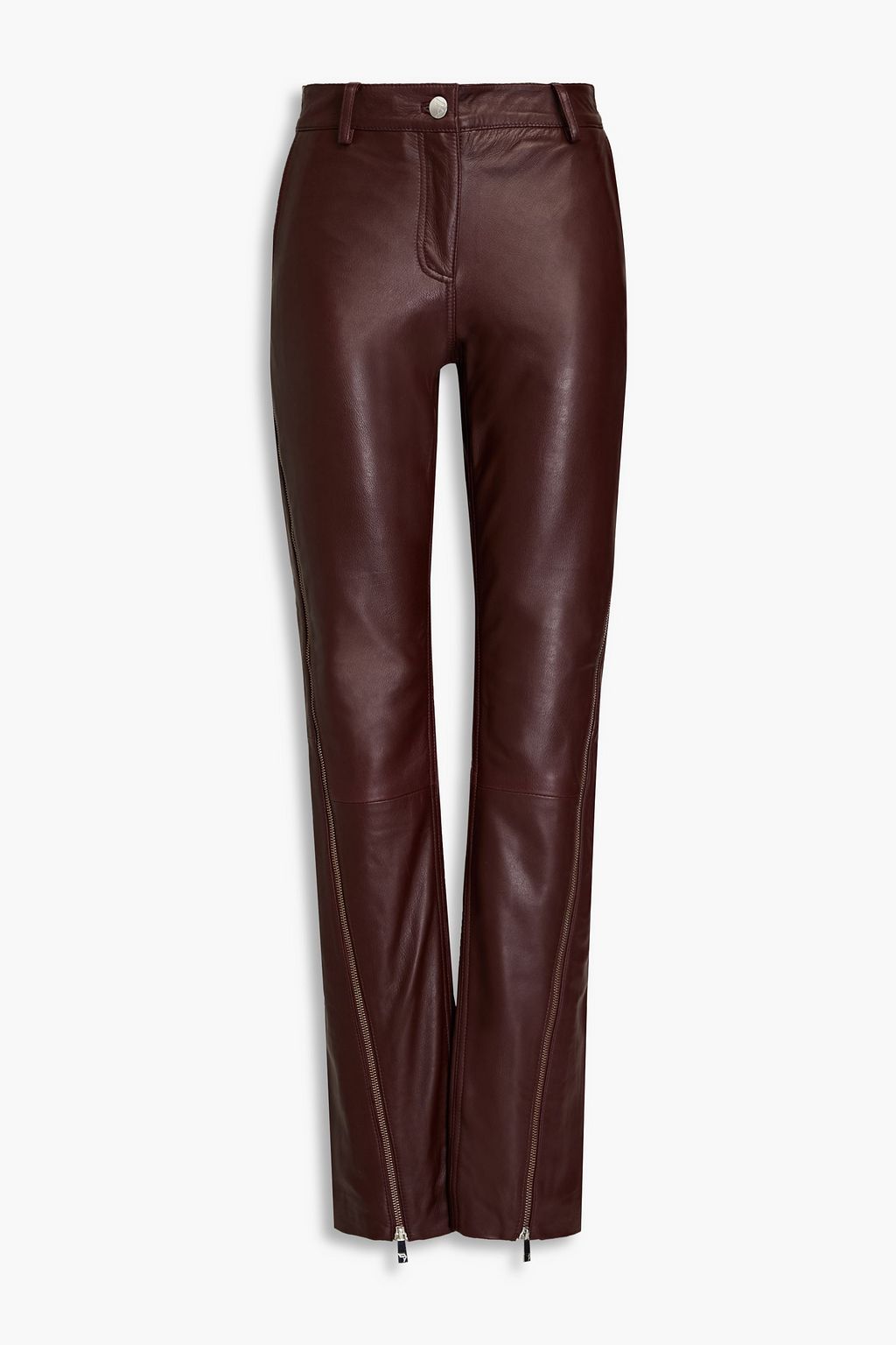 Leather trousers with zip discount