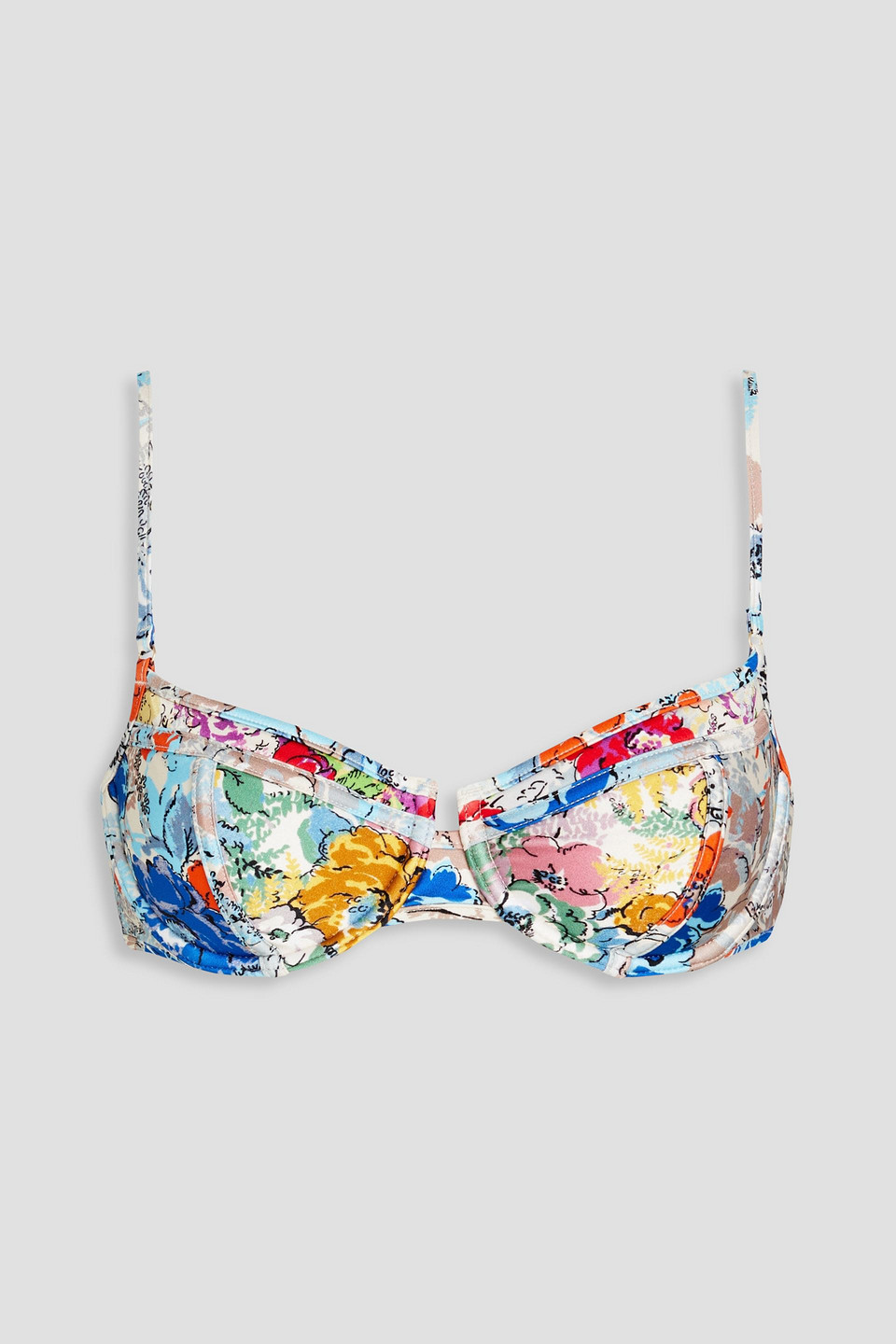 Zimmermann Floral-print Bikini Top In Ecru