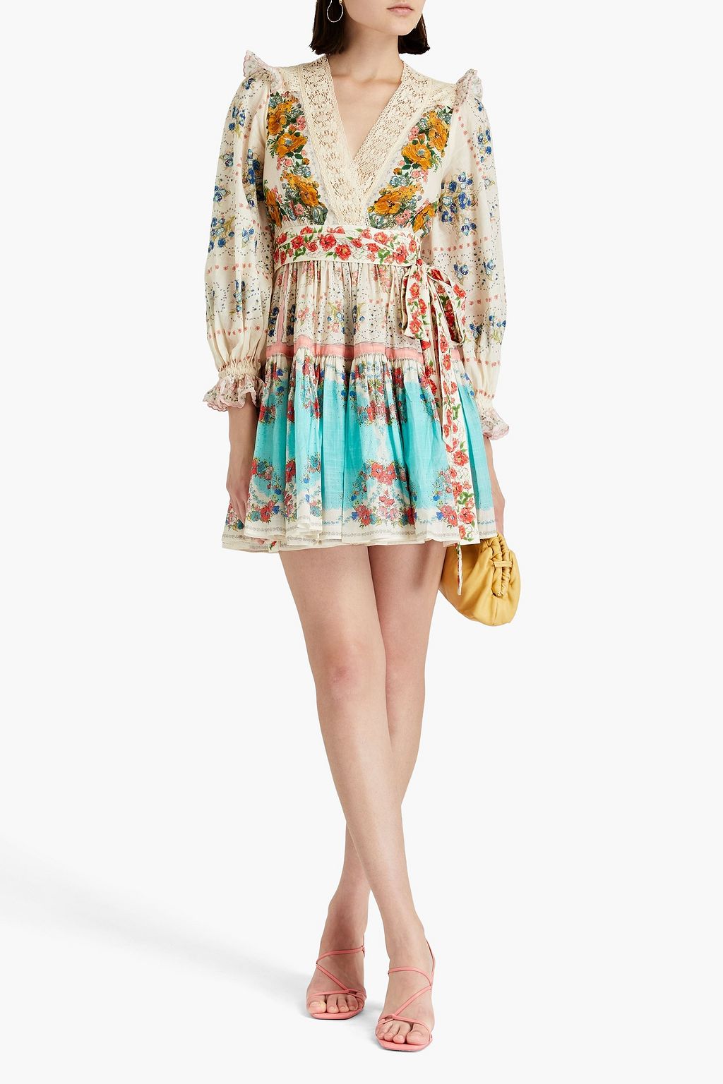 ZIMMERMANN Ruffled floral-print cotton mini wrap dress