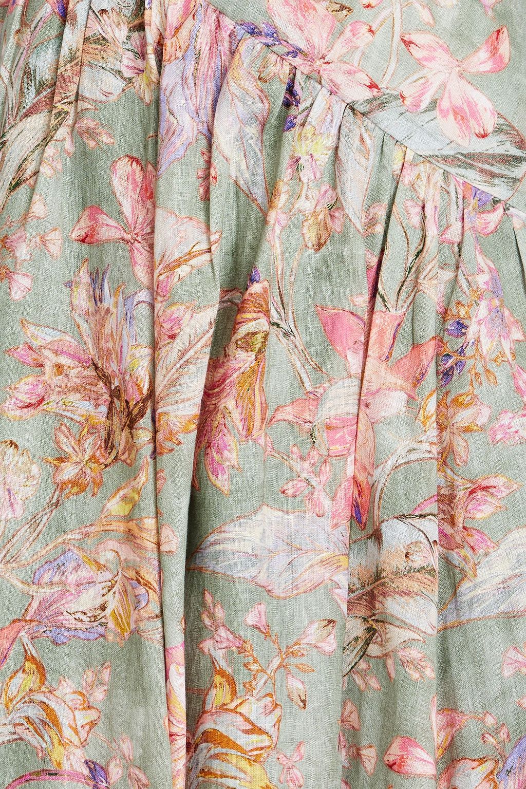 ZIMMERMANN Cutout gathered floral-print linen midi dress