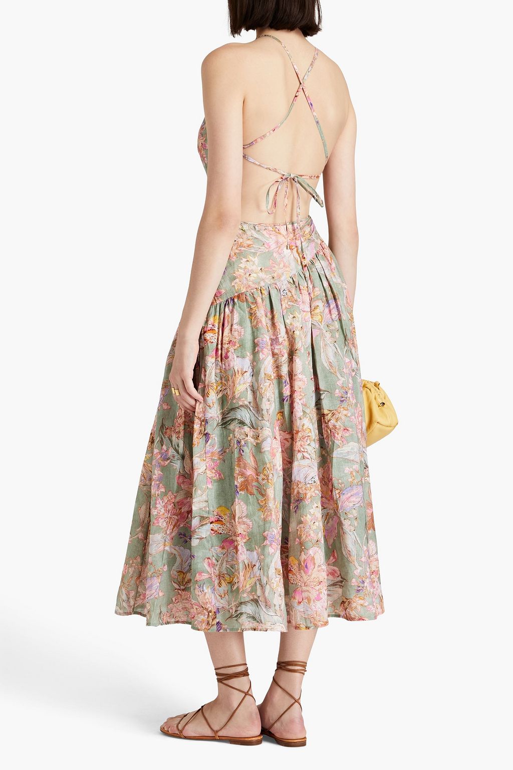 ZIMMERMANN Cutout gathered floral-print linen midi dress
