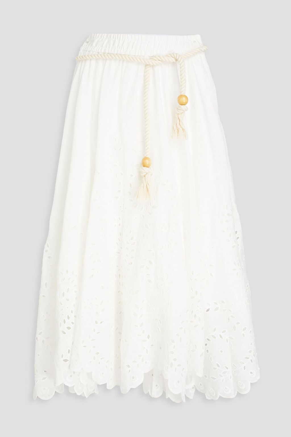 ZIMMERMANN Scalloped broderie anglaise linen midi skirt | THE OUTNET