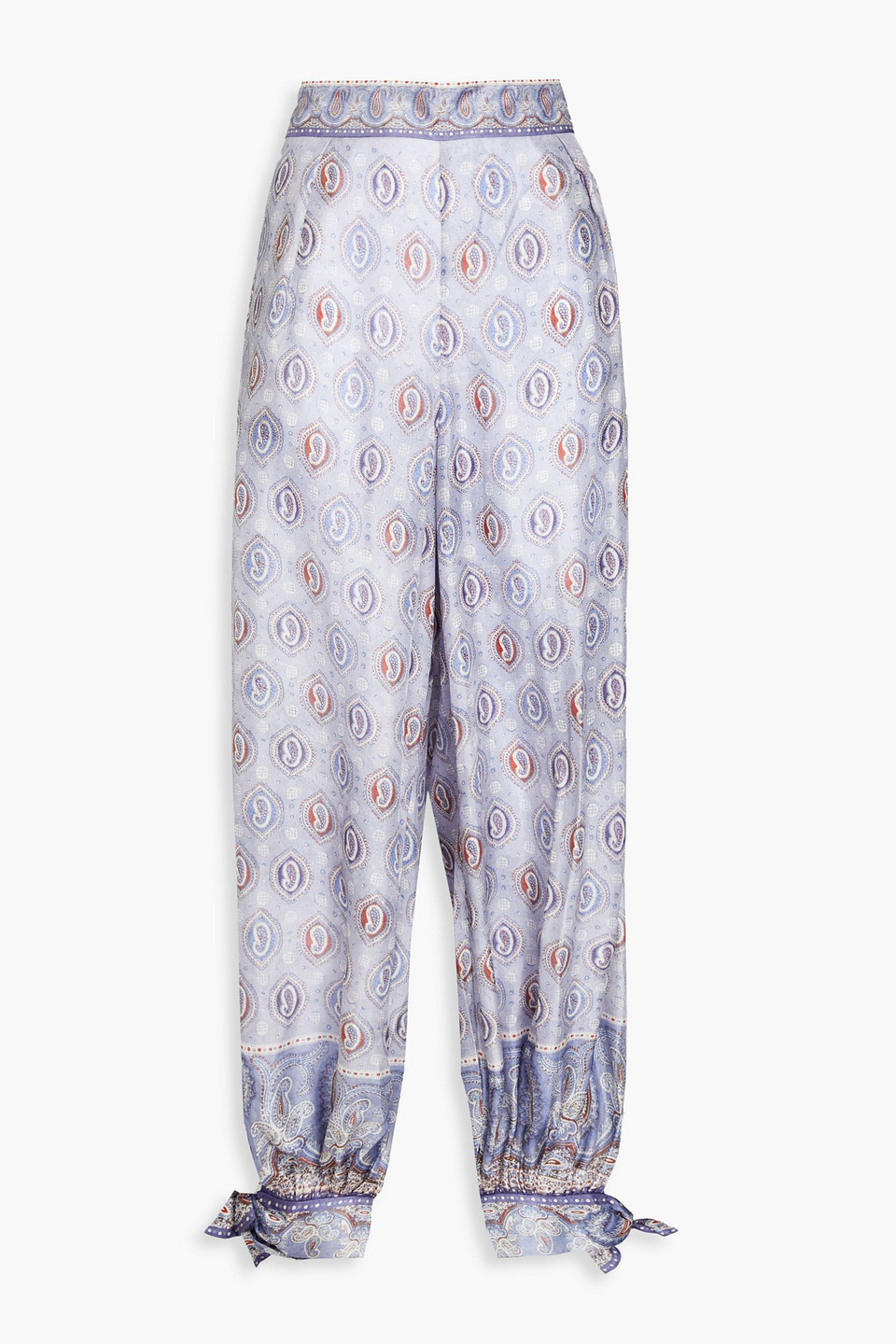 Zimmermann Printed Silk Crepe De Chine Tapered Pants In Light Blue
