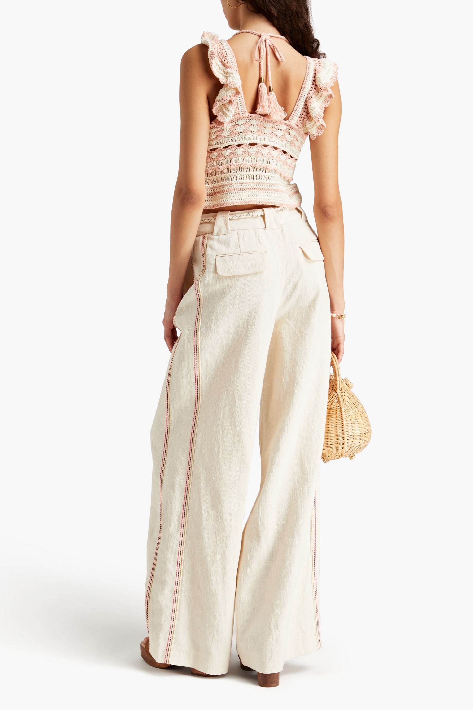 Zimmermann Cropped ruffled crocheted cotton top