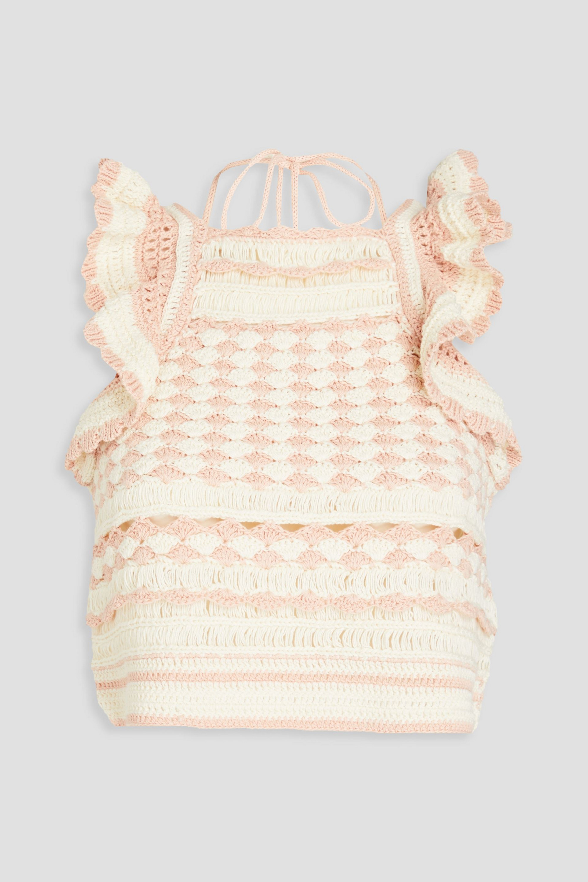 Zimmermann Cropped ruffled crocheted cotton top