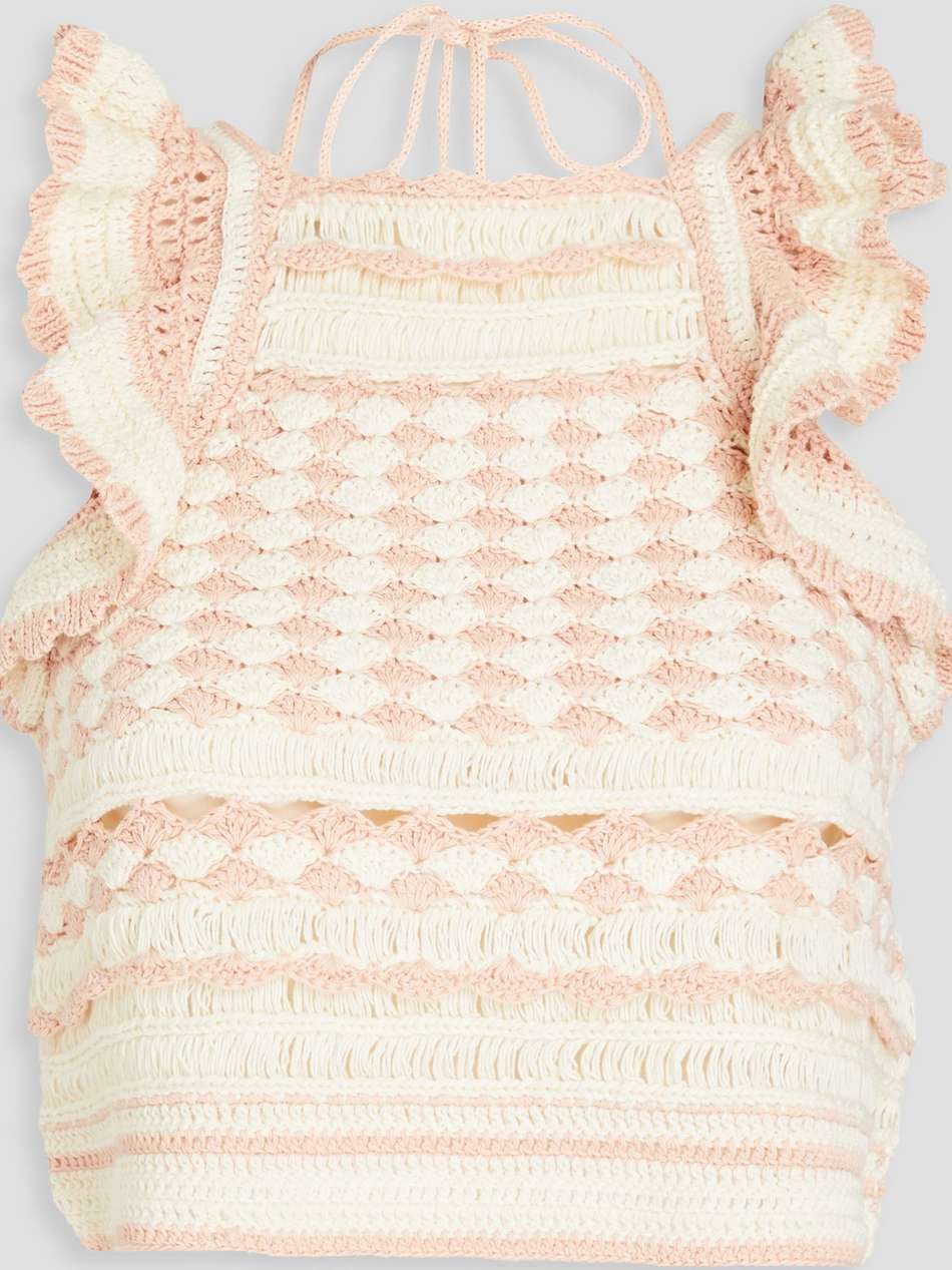 cropped ruffled crocheted cotton top