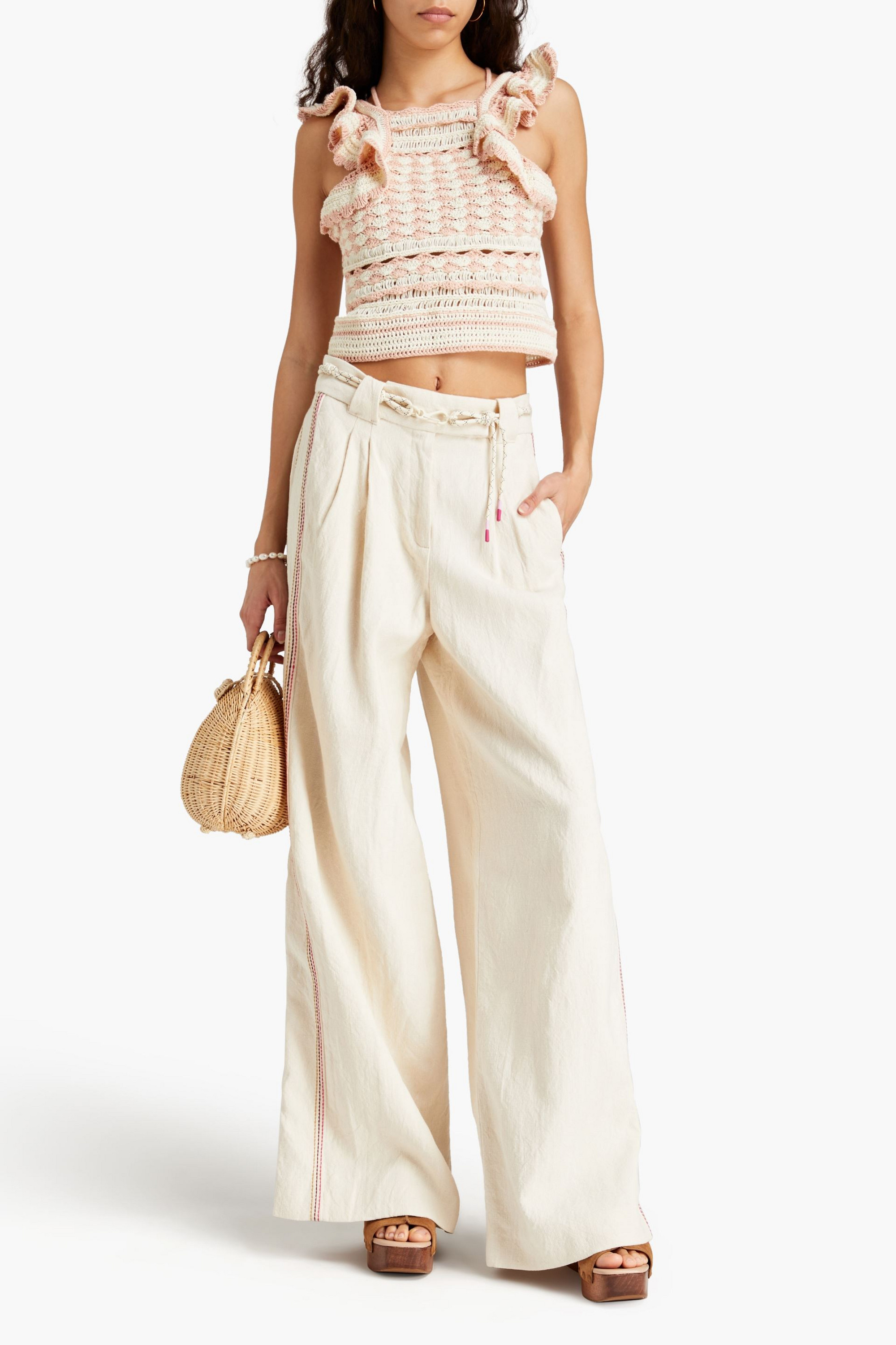 Zimmermann Cropped ruffled crocheted cotton top