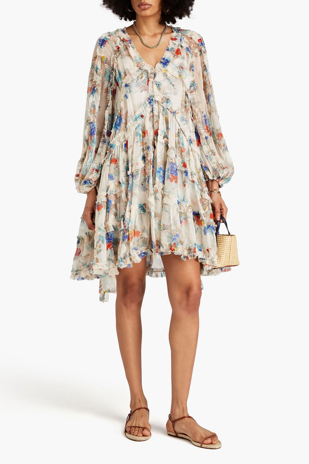 ZIMMERMANN Tiered floral-print silk-crepon mini dress