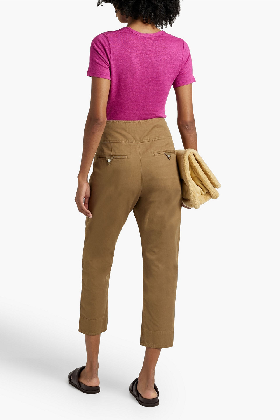 Shop Marant Etoile Raluniae Cropped Cotton Tapered Pants In Beige