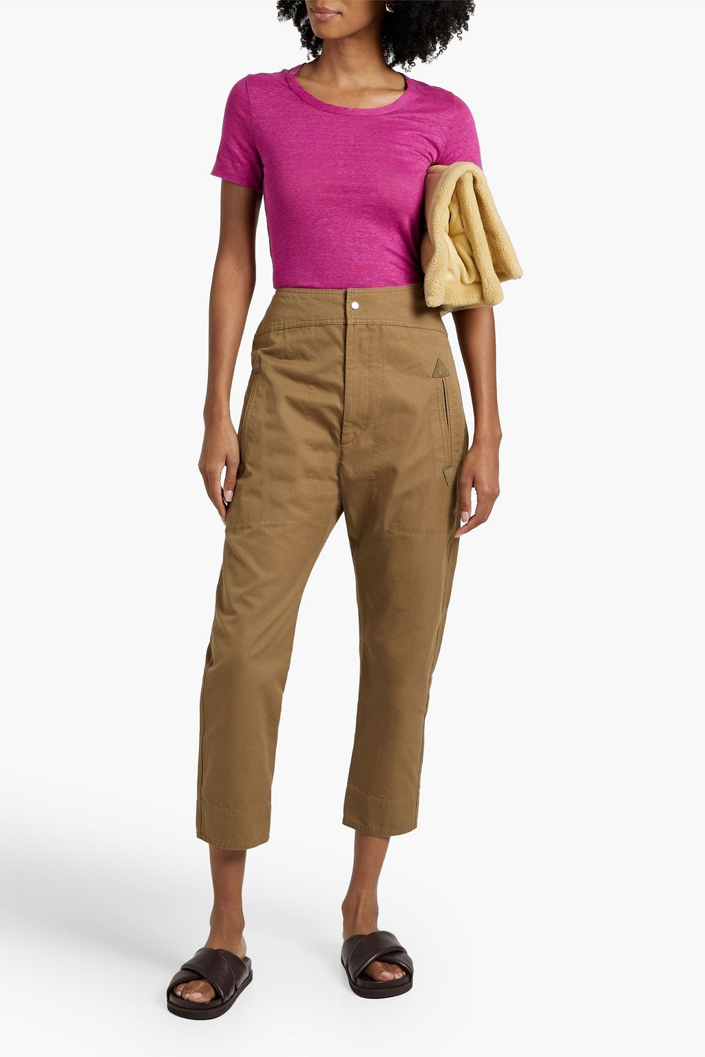 MARANT ÉTOILE Raluniae suede-trimmed cotton tapered pants