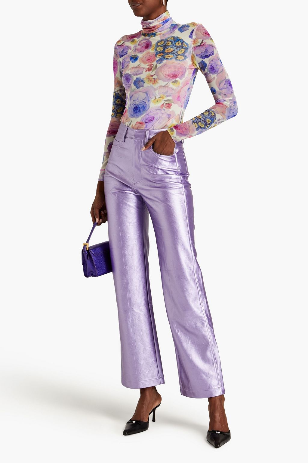 ROTATE BIRGER CHRISTENSEN Hose mit geradem Bein aus Kunstleder mit Metallic-Effekt