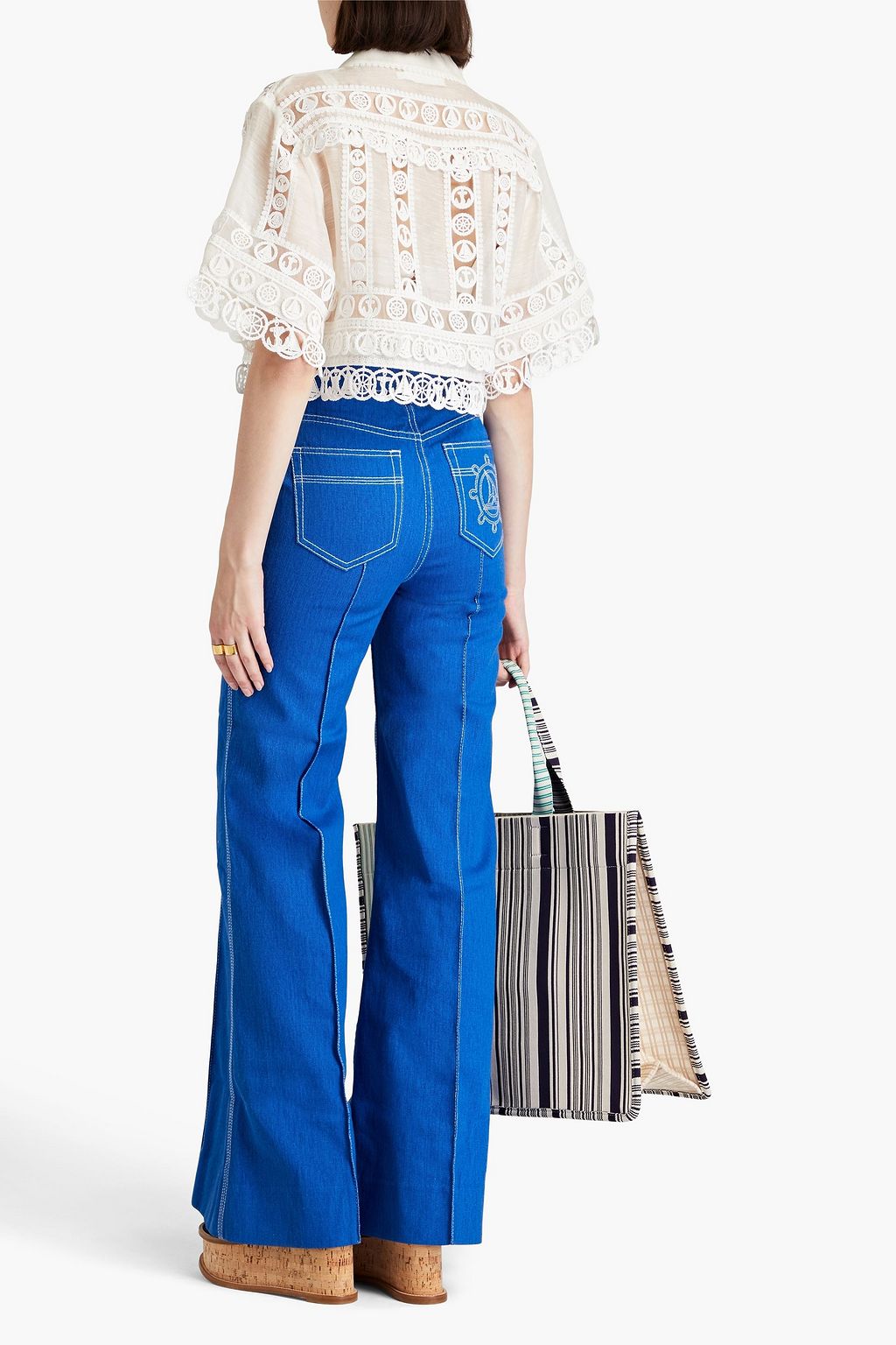 ZIMMERMANN Cropped linen and silk-blend organza and crocheted lace jacket