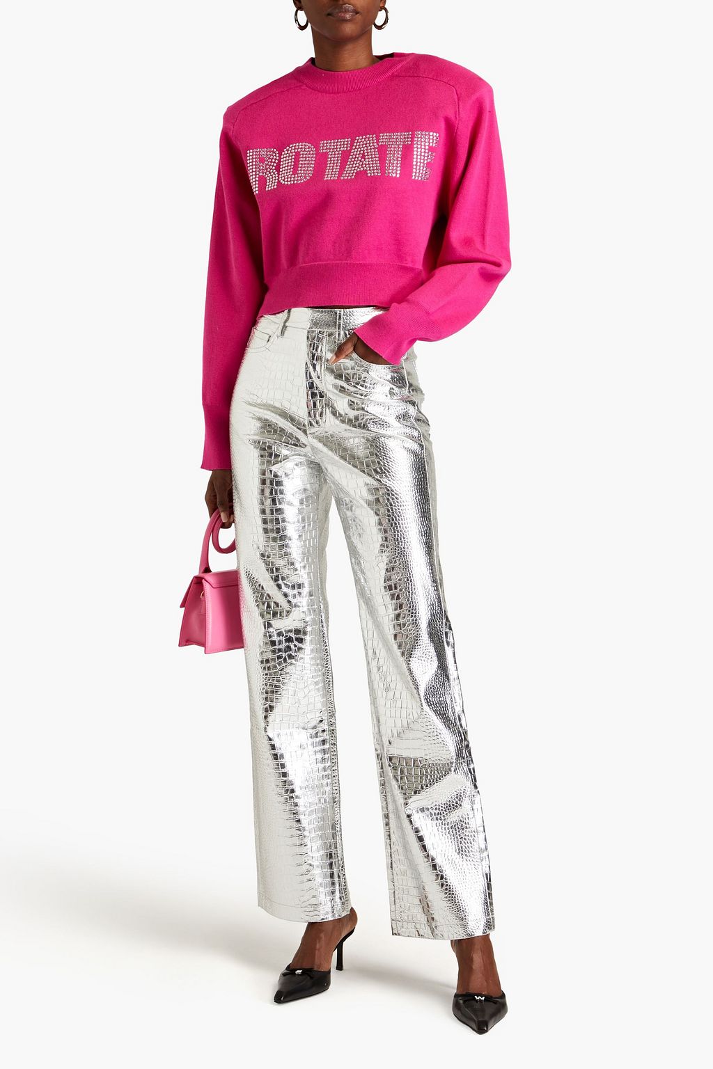 ROTATE BIRGER CHRISTENSEN 크리스털 장식 코튼 혼방 스웨터