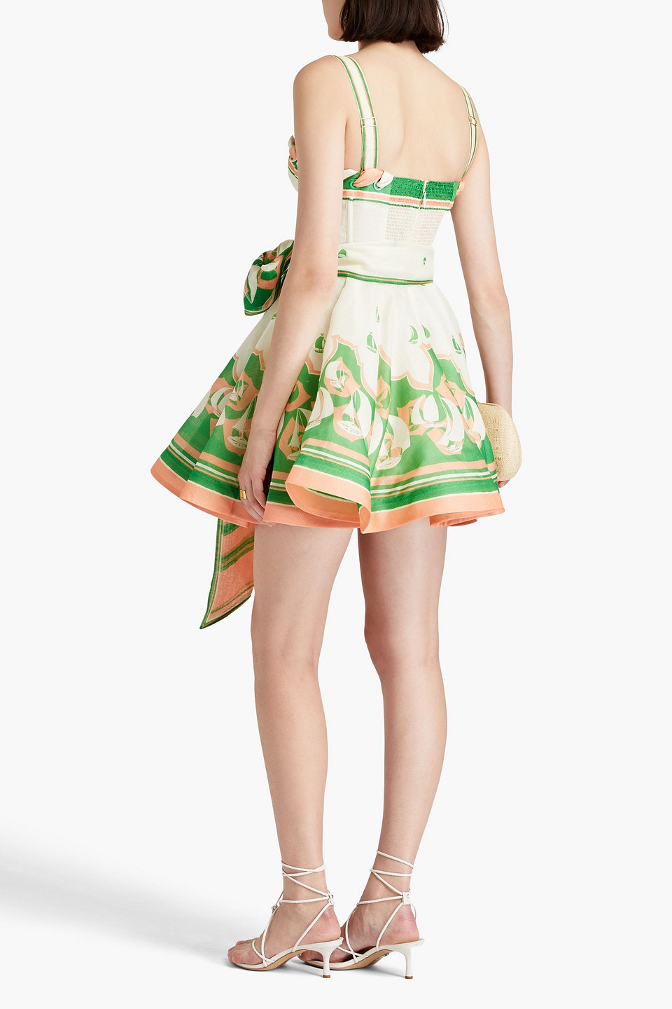 Zimmermann Belted Printed Linen And Silk-blend Mini Dress In Ivory