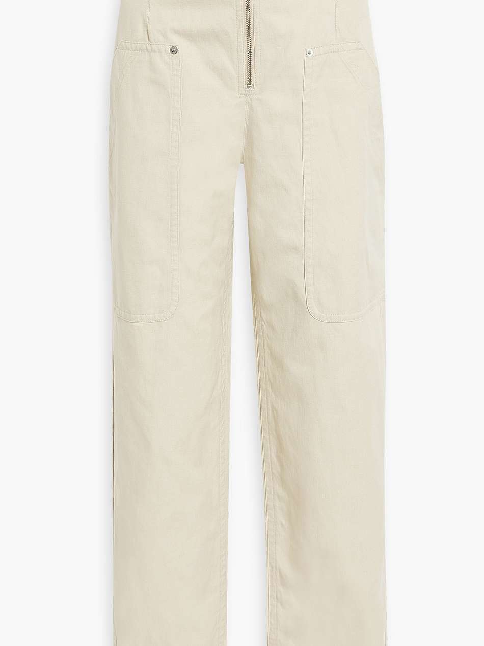 peggy belted cotton and linen-blend canvas straight-leg pants