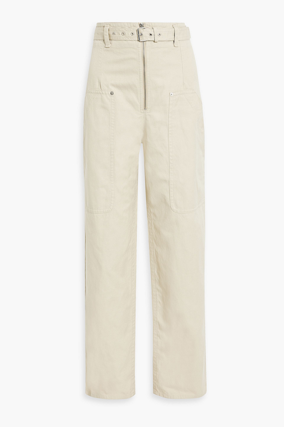 ISABEL MARANT ÉTOILE PEGGY BELTED COTTON AND LINEN-BLEND CANVAS STRAIGHT-LEG PANTS