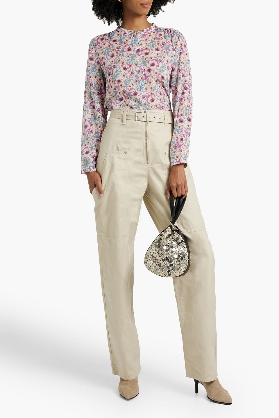 ISABEL MARANT ÉTOILE PEGGY BELTED COTTON AND LINEN-BLEND CANVAS STRAIGHT-LEG PANTS