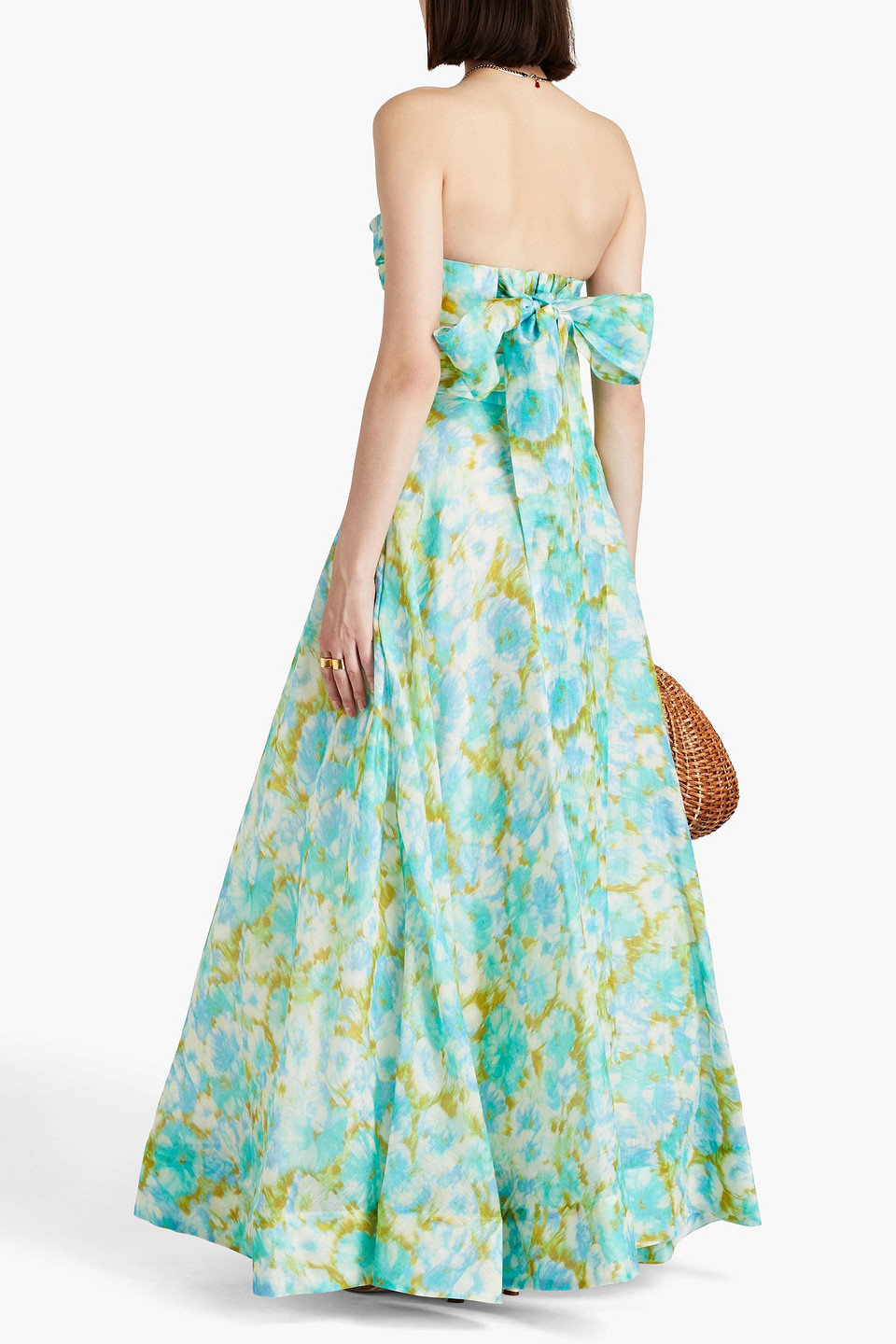 Shop Zimmermann Belted Floral-print Linen And Silk-blend Maxi Skirt In Turquoise