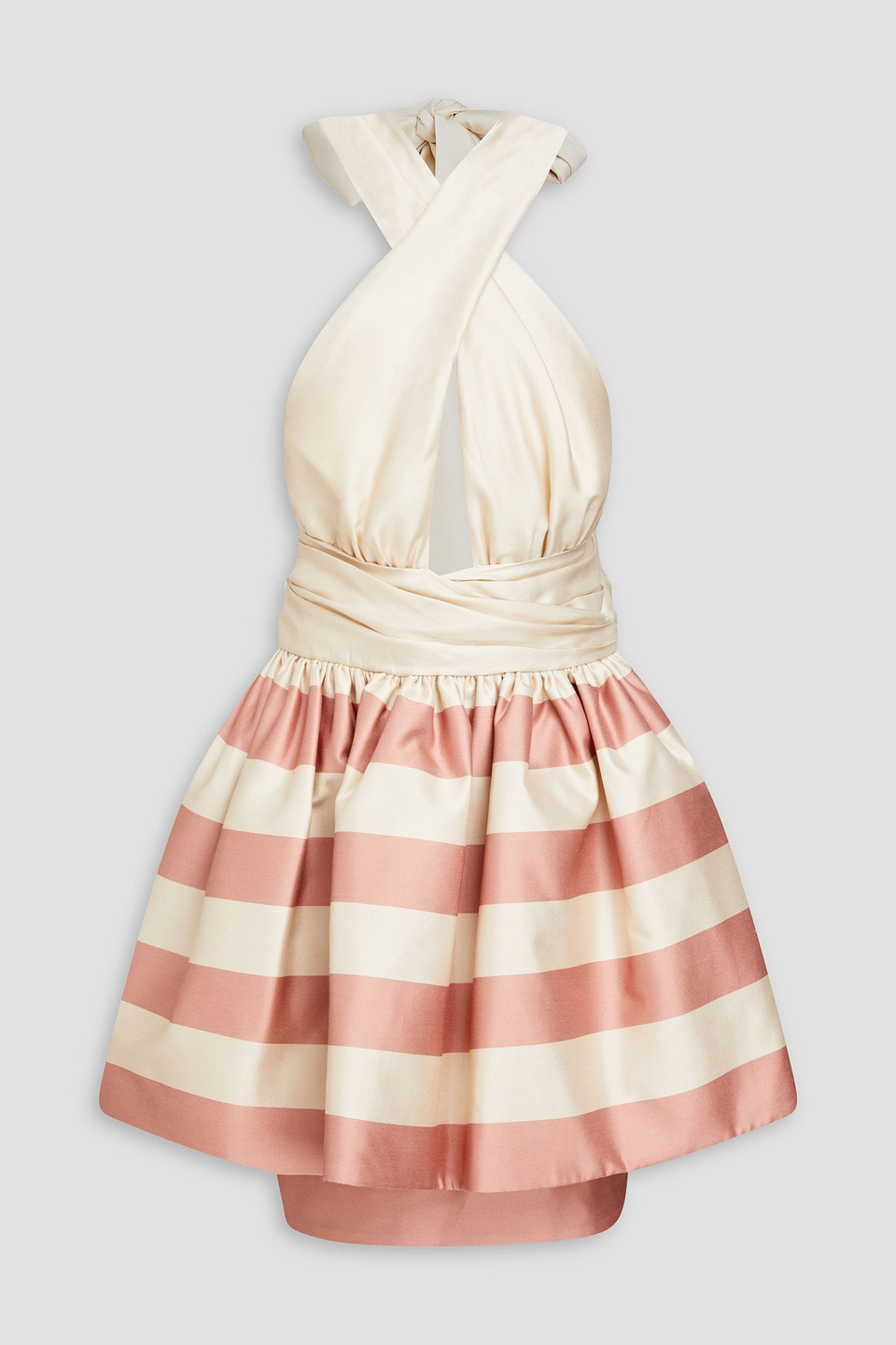 Zimmermann Minikleid Aus Seidensatin Mit Falten Und Streifen In Cream