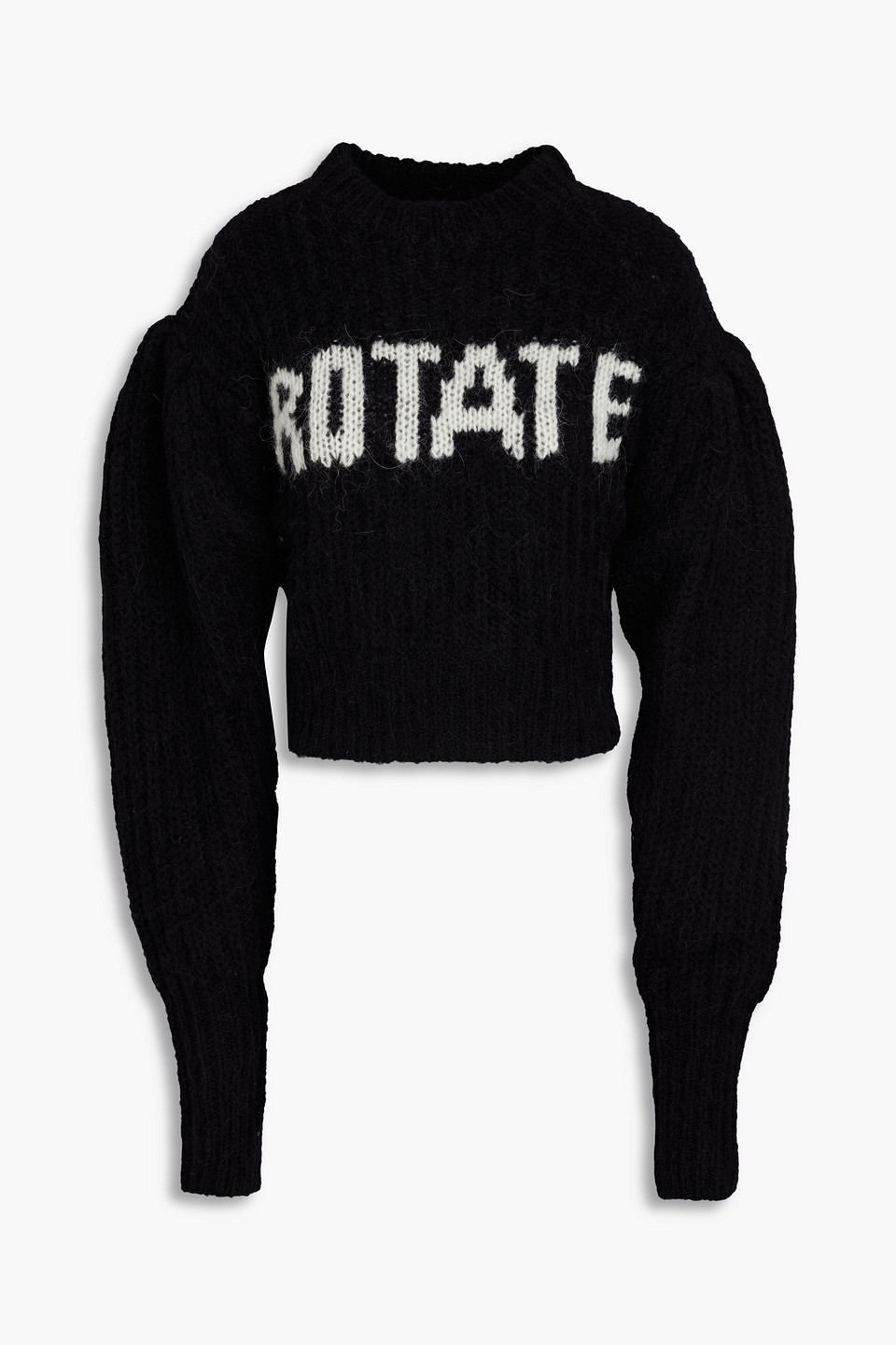 Rotate Birger Christensen Adley Ribbed Intarsia Wool-blend Sweater In Black