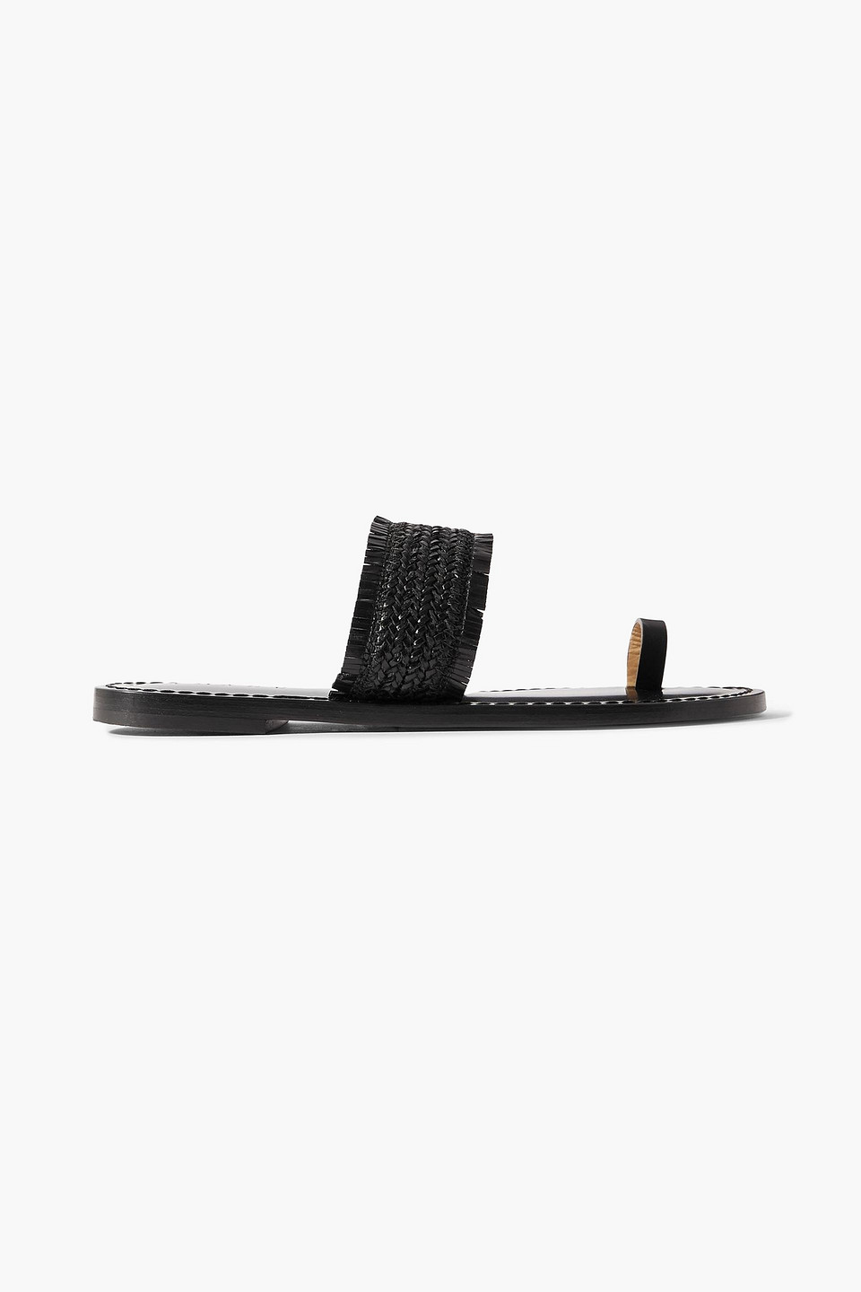 Amanu The Shela Fringed Braided Leather Slides In Blue
