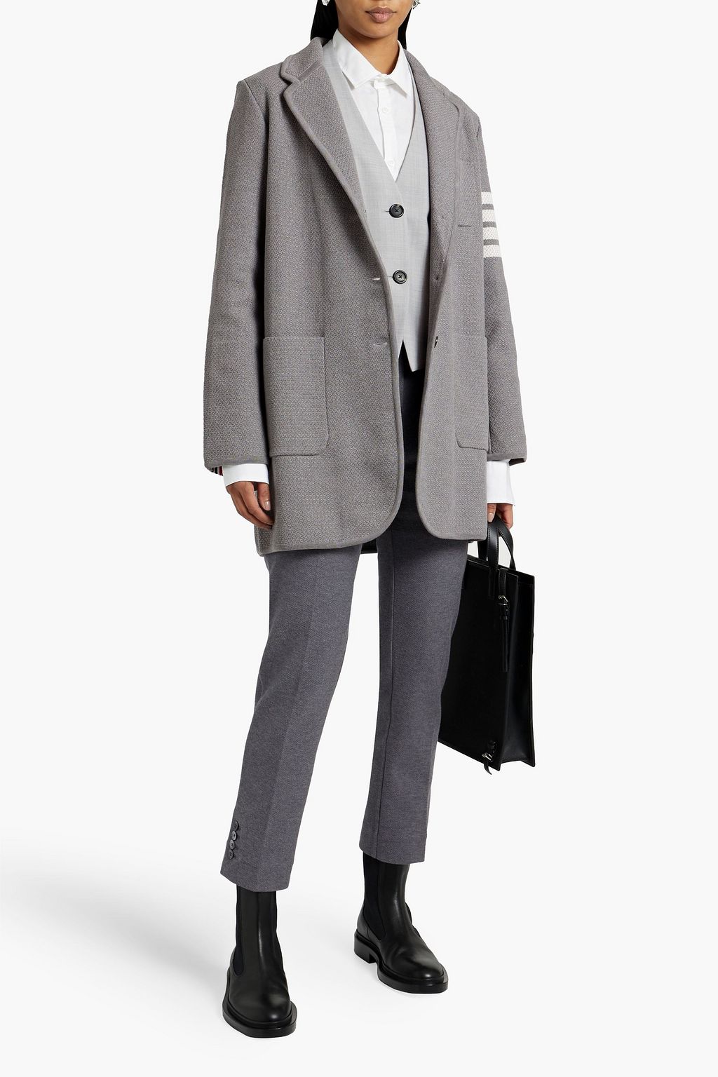 THOM BROWNE 스트라이프 자카드 니트 코튼 혼방 블레이저