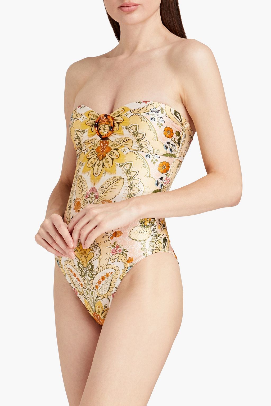 ZIMMERMANN Embellished printed bandeau swimsuit