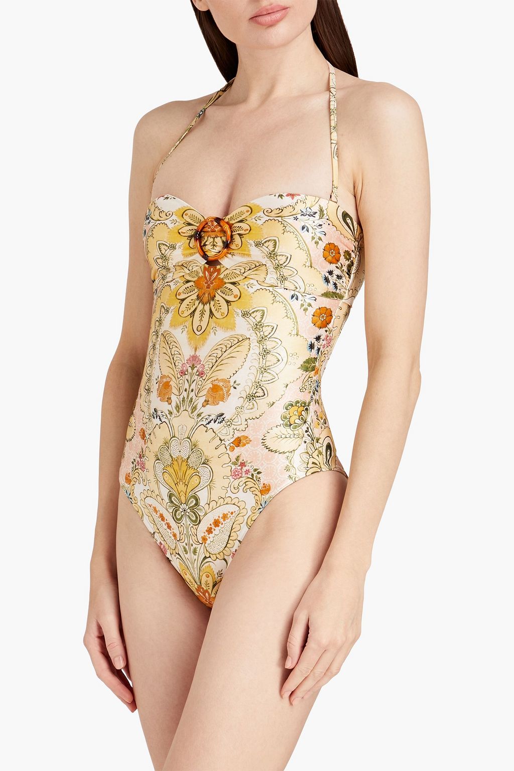 ZIMMERMANN Embellished printed bandeau swimsuit
