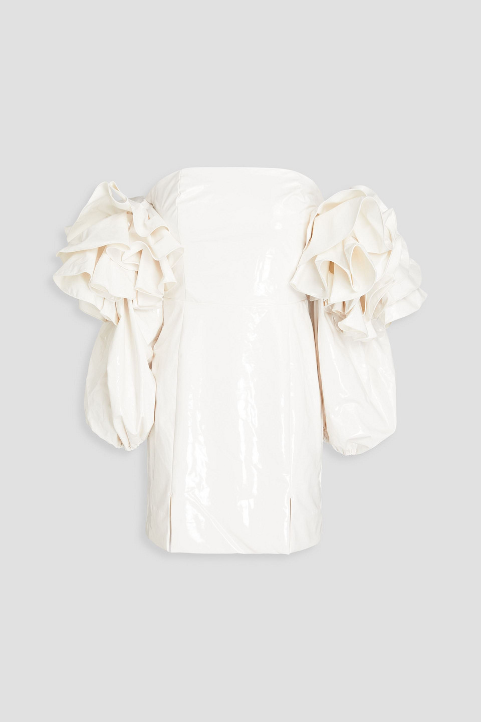 Rotate Birger Christensen Bethany Off-the-shoulder Ruffled Vinyl Mini Dress In White