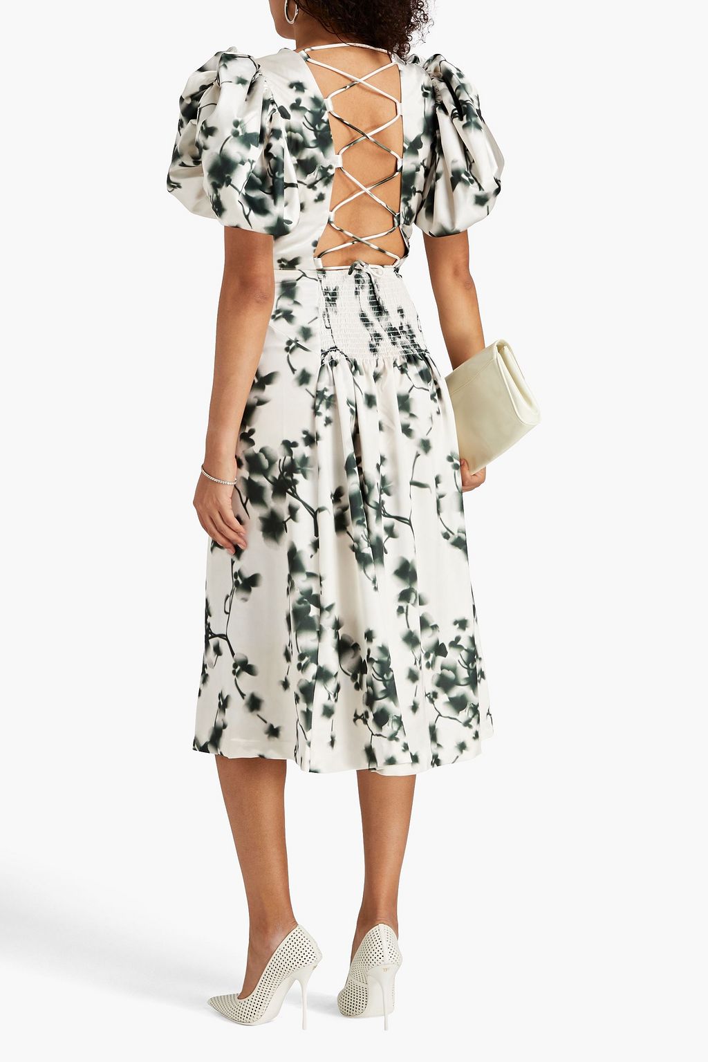 ROTATE BIRGER CHRISTENSEN Lace-up floral-print satin midi dress