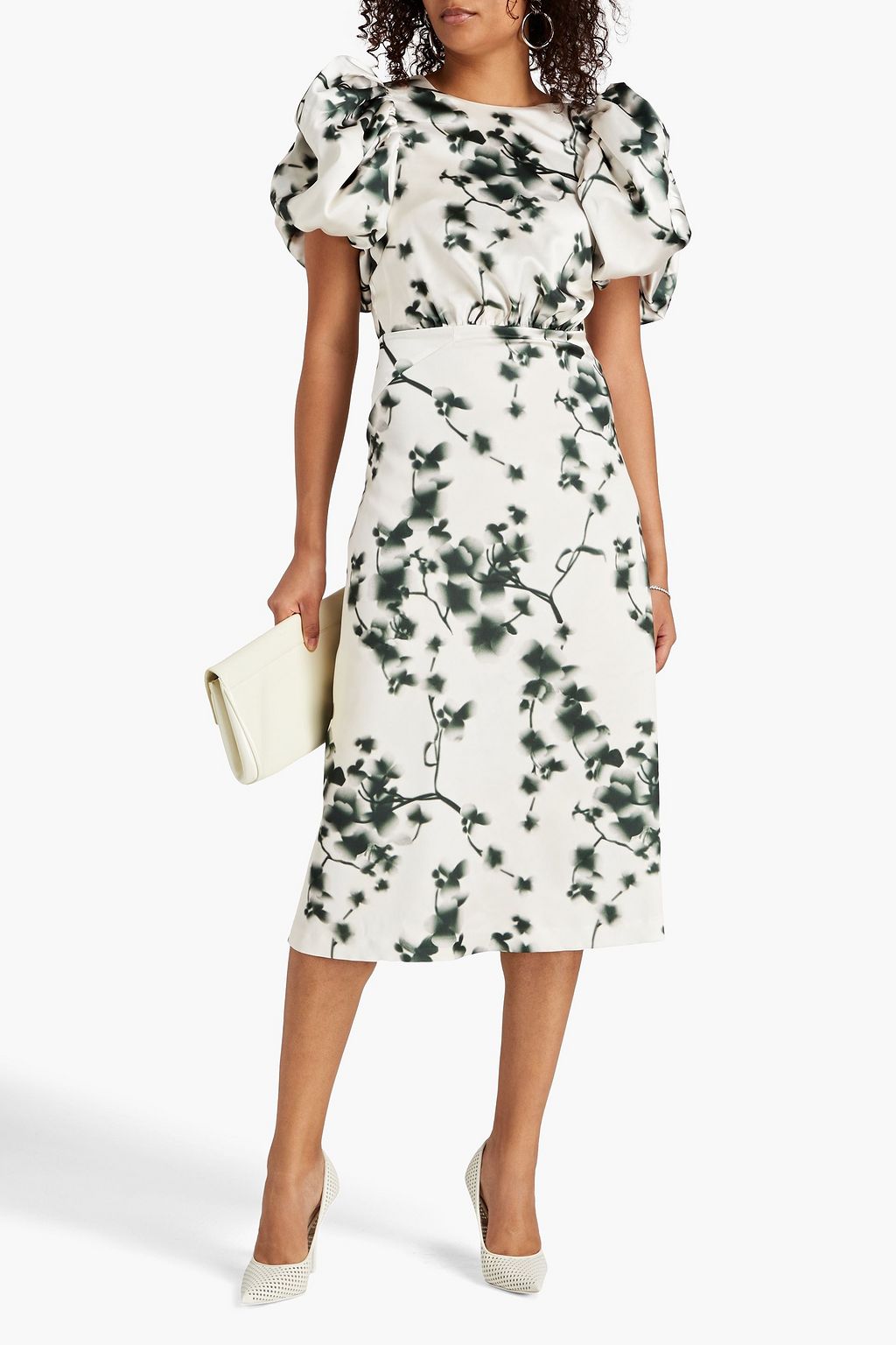 ROTATE BIRGER CHRISTENSEN Lace-up floral-print satin midi dress