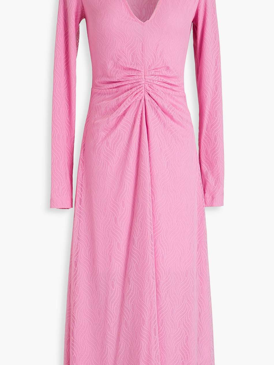 ruched stretch-lace midi dress