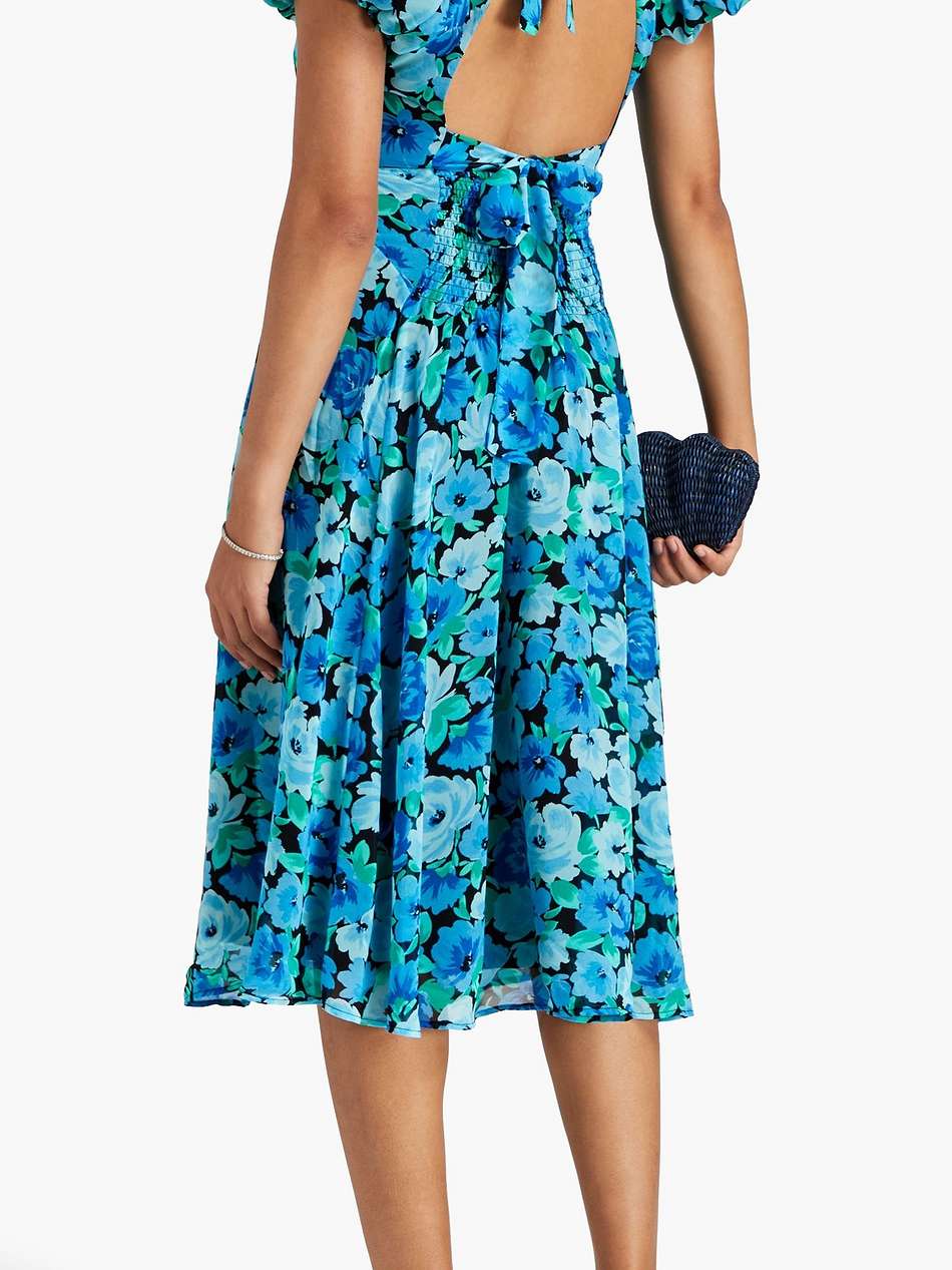 shirred floral-print chiffon midi dress