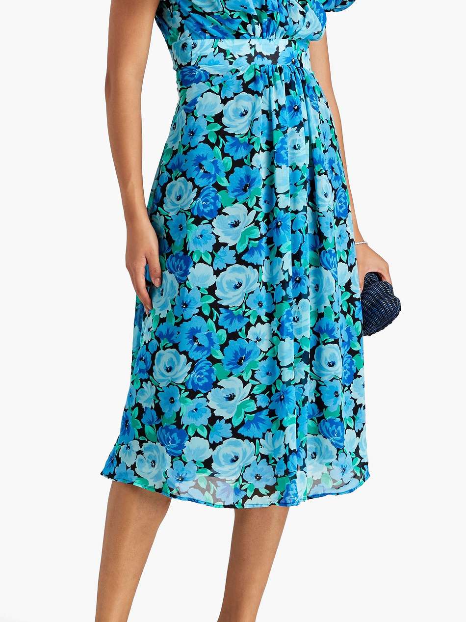 shirred floral-print chiffon midi dress