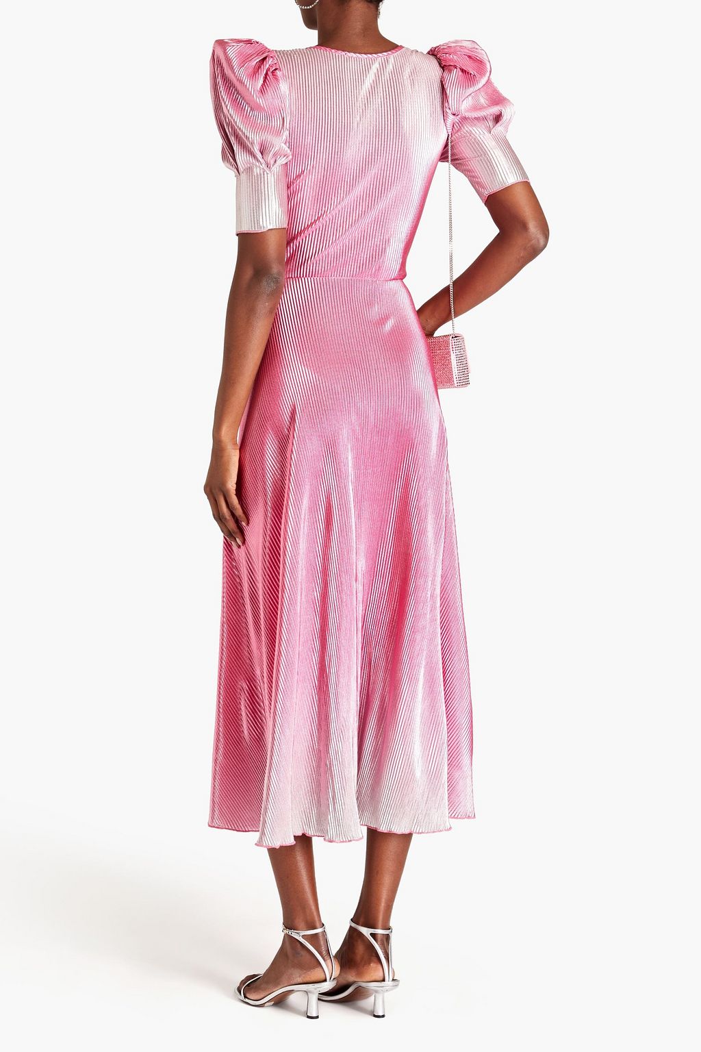 ROTATE BIRGER CHRISTENSEN Ruched metallic plissé-satin midi dress